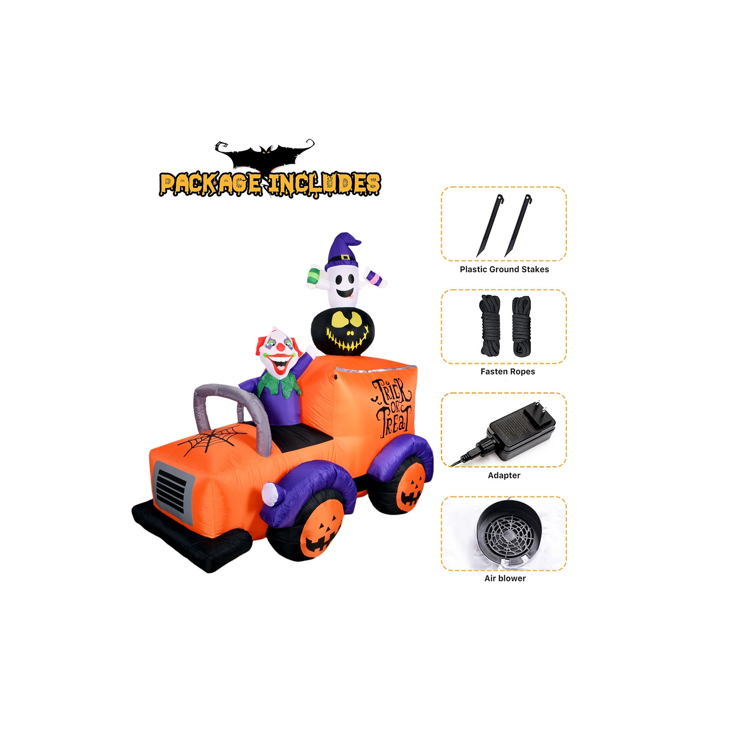 7.2ft Inflatable Halloween Truck, Clown Driving Truck with Ghosts and Exploding Pumpkin Halloween Decorations, Built-In LED, for Yard Party
