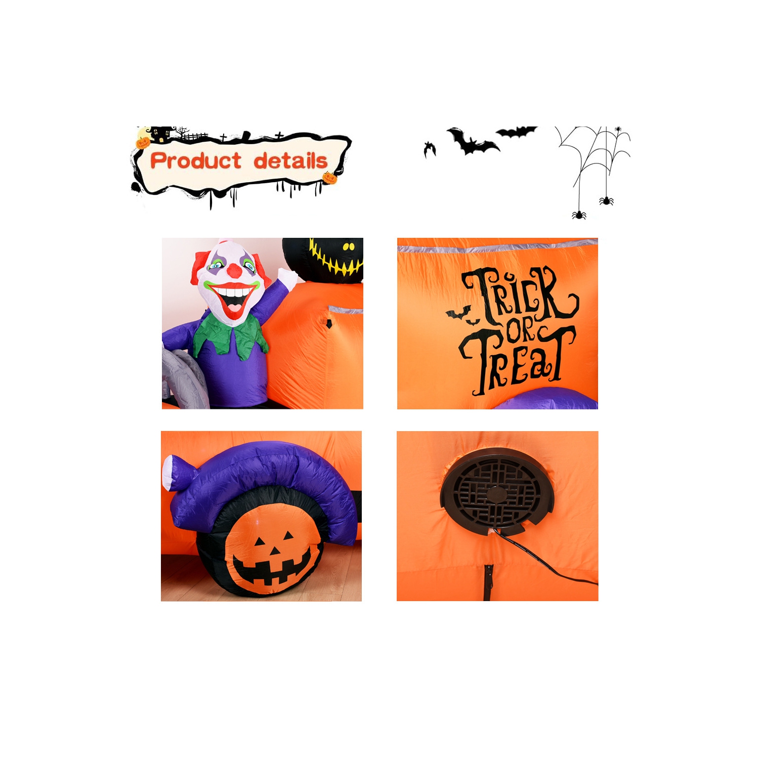 7.2ft Inflatable Halloween Truck, Clown Driving Truck with Ghosts and Exploding Pumpkin Halloween Decorations, Built-In LED, for Yard Party