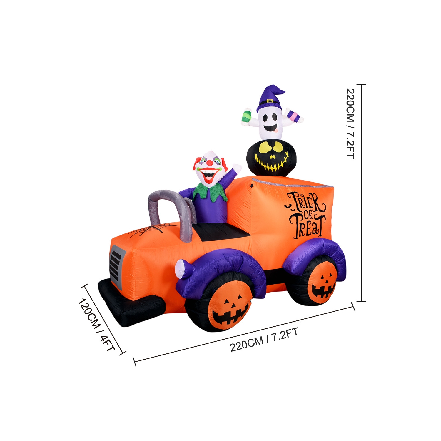7.2ft Inflatable Halloween Truck, Clown Driving Truck with Ghosts and Exploding Pumpkin Halloween Decorations, Built-In LED, for Yard Party