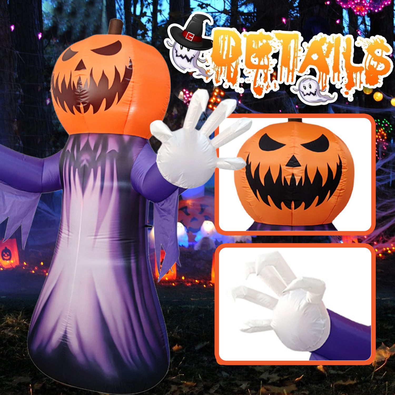 Halloween Pumpkin Ghost Decoration Inflatable Model, Horror Ghost Luminous Inflatable Model Suitable for Playground, Haunted House, and Garden