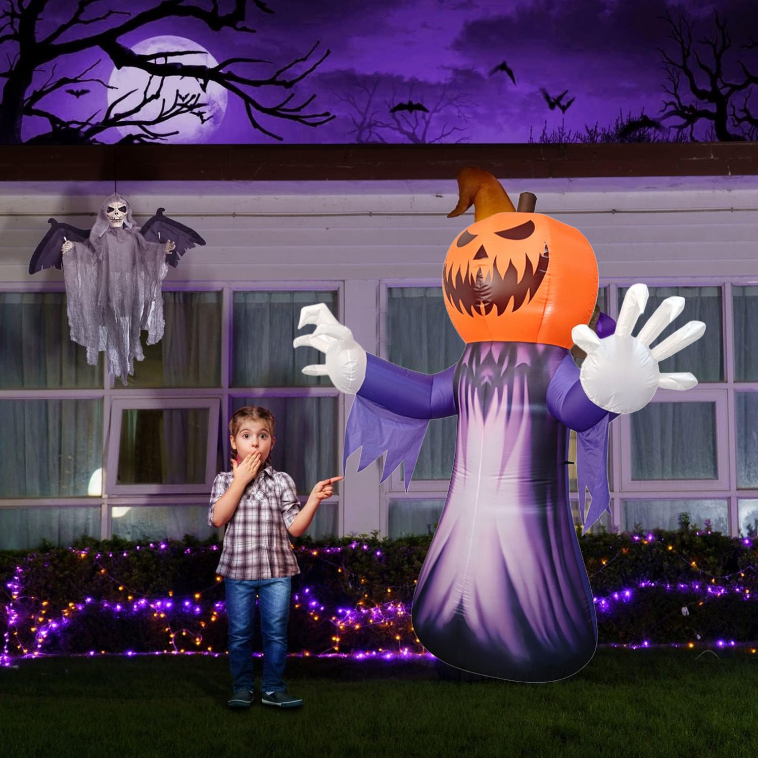 Halloween Pumpkin Ghost Decoration Inflatable Model, Horror Ghost Luminous Inflatable Model Suitable for Playground, Haunted House, and Garden