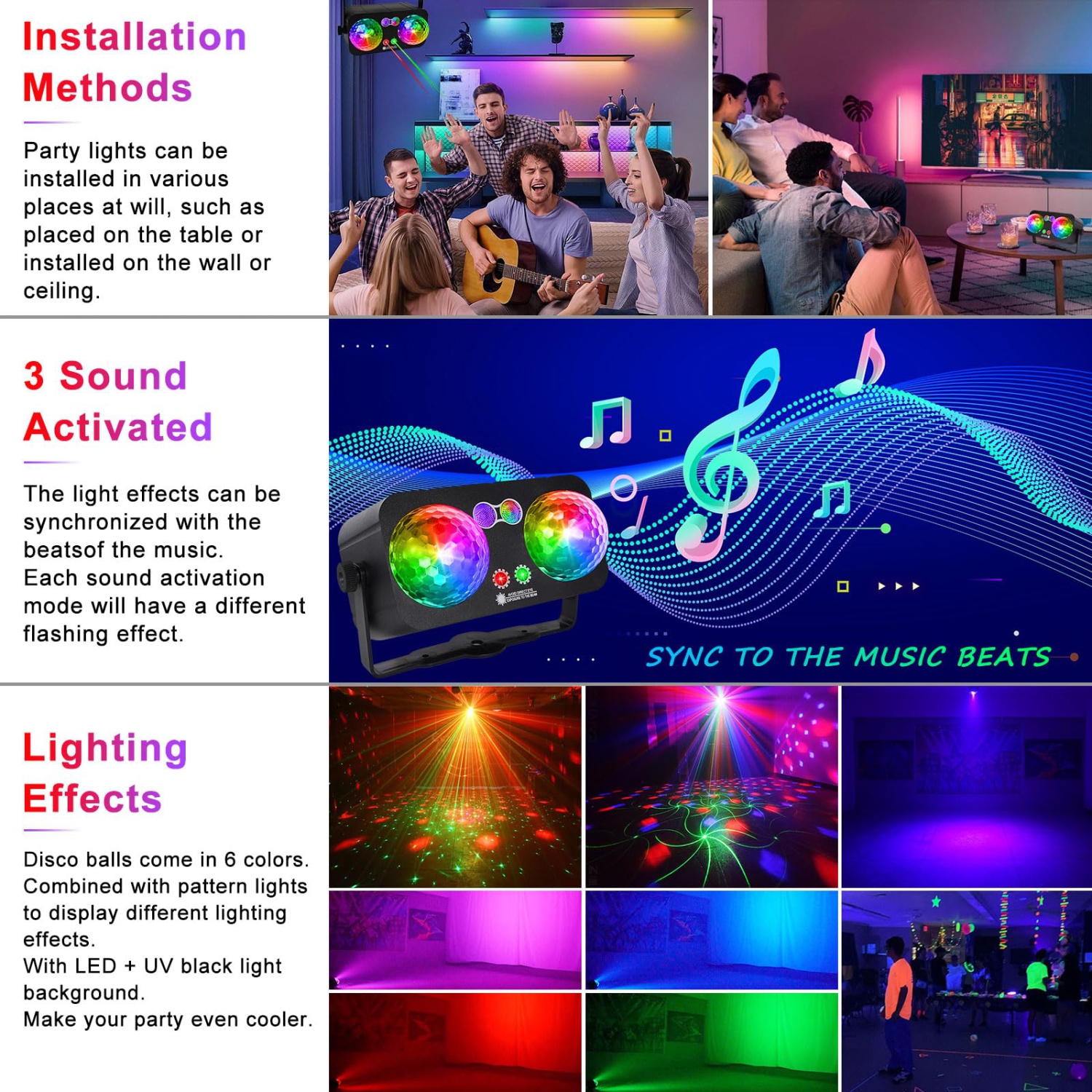 Lampe à boule disco DJ de Party Light avec télécommande, platine stroboscopique à commande vocale idéale pour les fêtes, les anniversaires, les