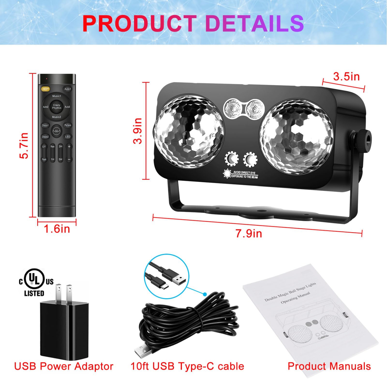 Lampe à boule disco DJ de Party Light avec télécommande, platine stroboscopique à commande vocale idéale pour les fêtes, les anniversaires, les