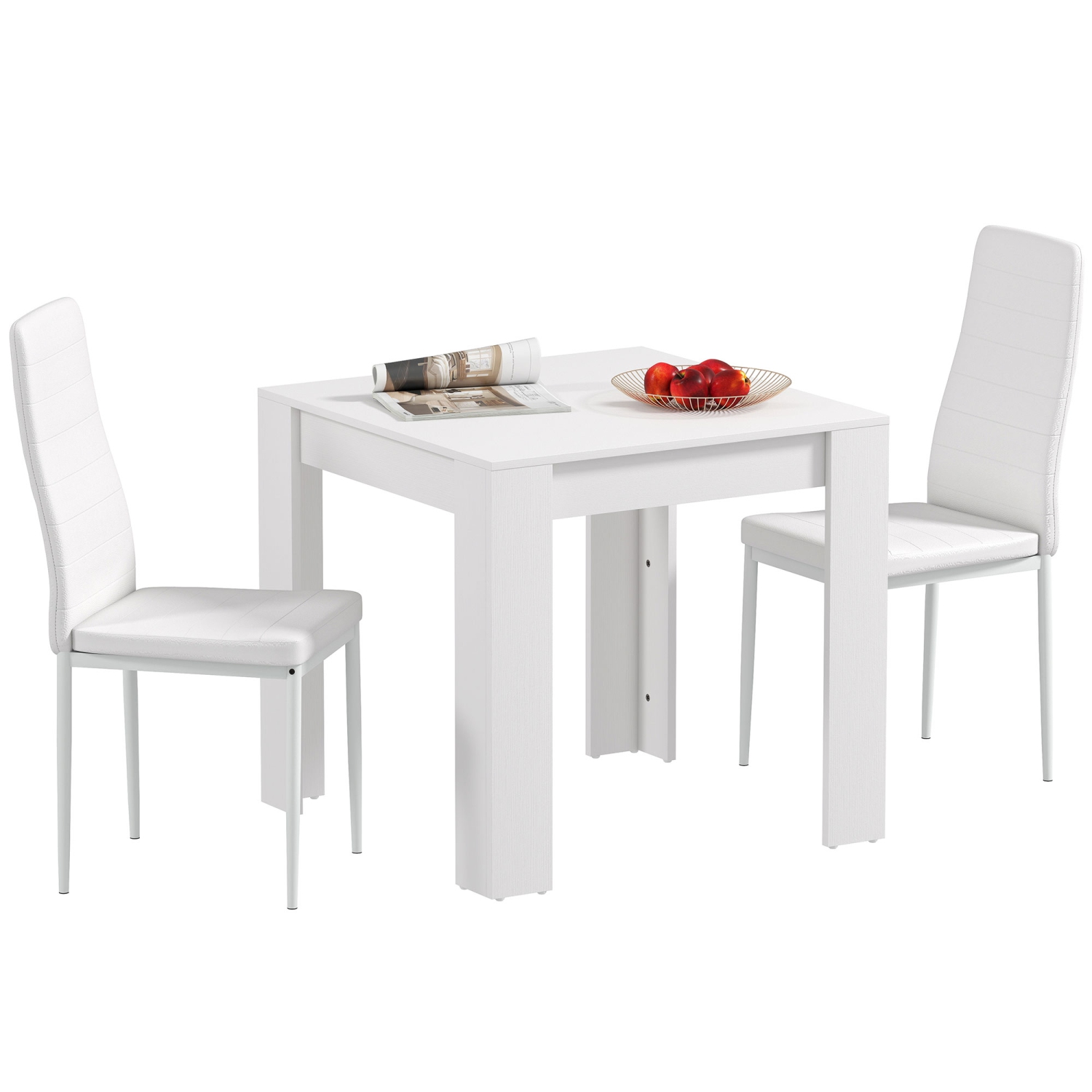 HOMCOM Dining Table Set for 2, 3 Piece Kitchen Table and Chairs with Steel Legs and High Back, Space-Saving Square Table and Upholstered Chairs for