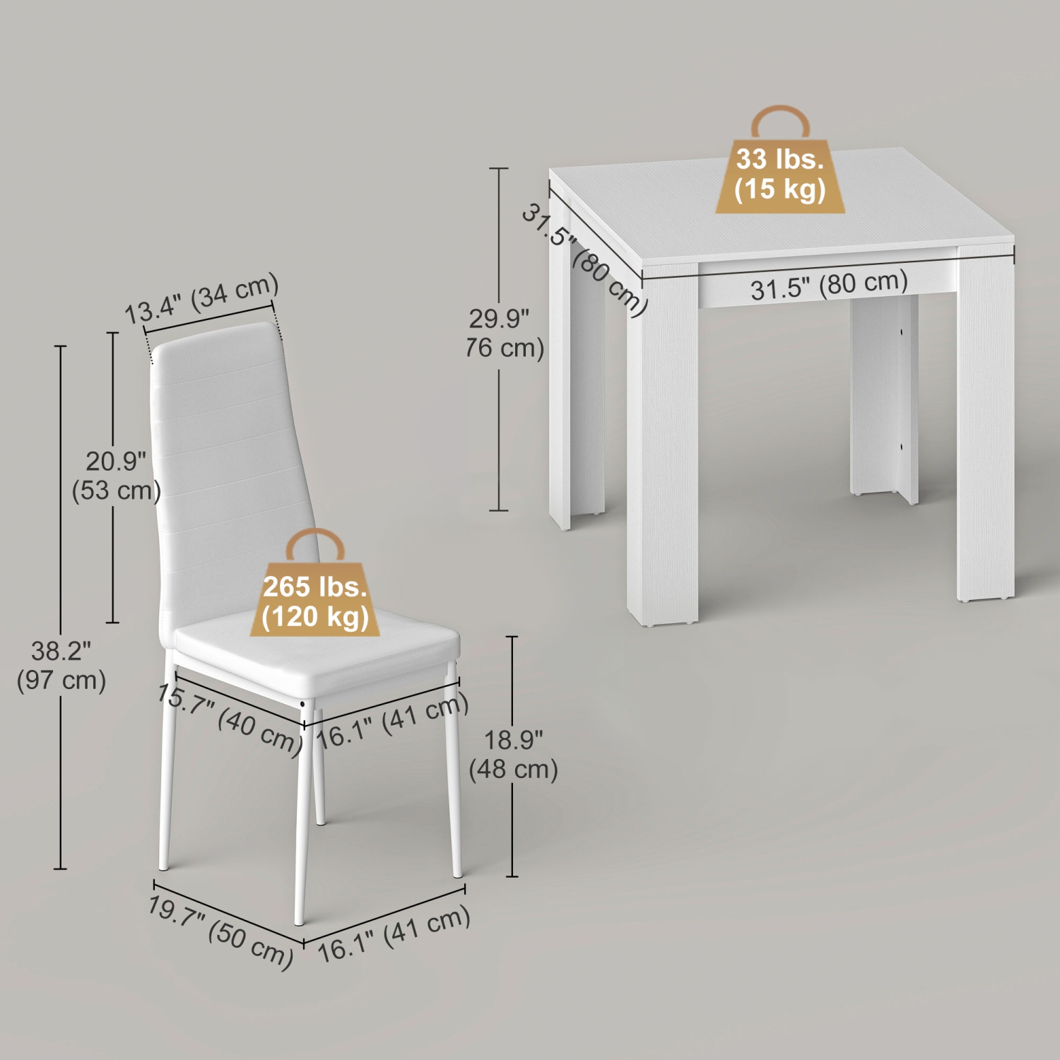 HOMCOM Dining Table Set for 2, 3 Piece Kitchen Table and Chairs with Steel Legs and High Back, Space-Saving Square Table and Upholstered Chairs for