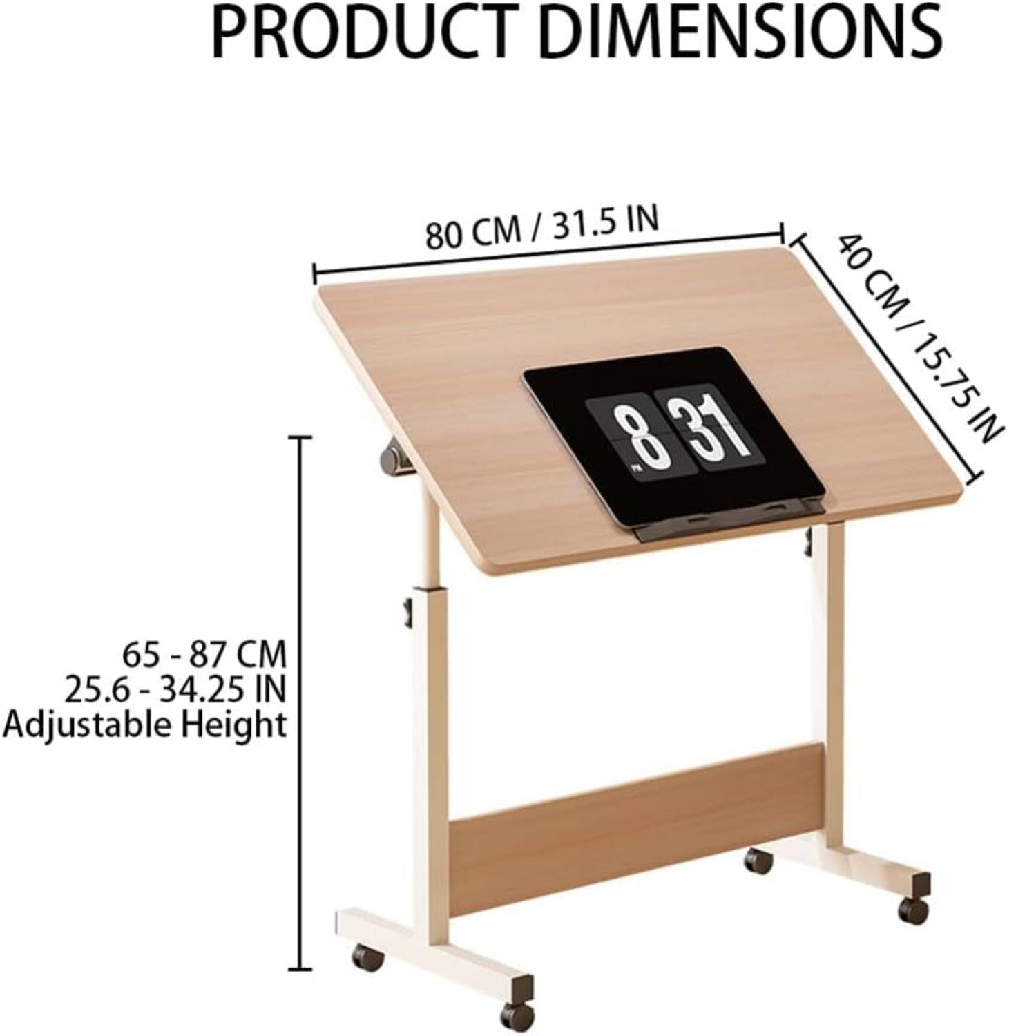 Portable Laptop Standing Desk Adjustable Height with Wheels for Home Office, Beige