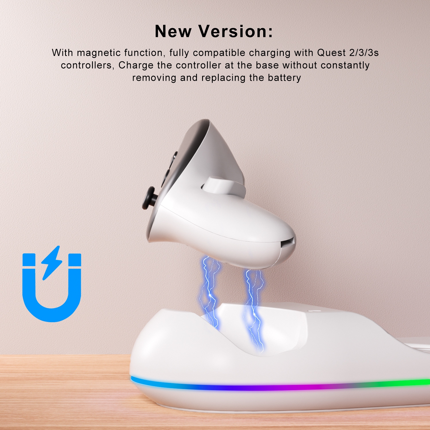 Nouvelle station de recharge Meta Quest 2/3/3s pour accessoires de jeu VR d'Oculus - Compatible avec Quest 2/3/3s.