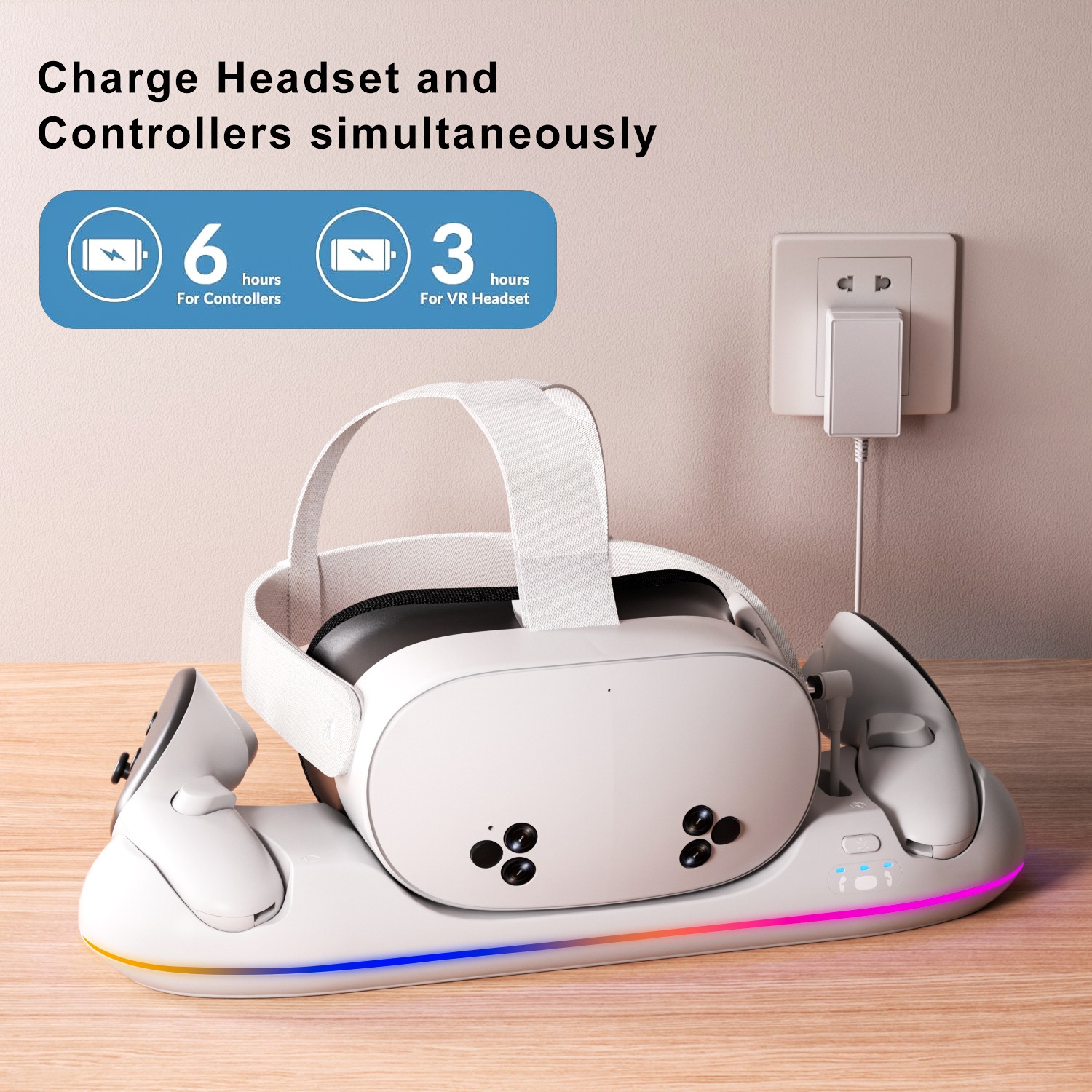 Nouvelle station de recharge Meta Quest 2/3/3s pour accessoires de jeu VR d'Oculus - Compatible avec Quest 2/3/3s.