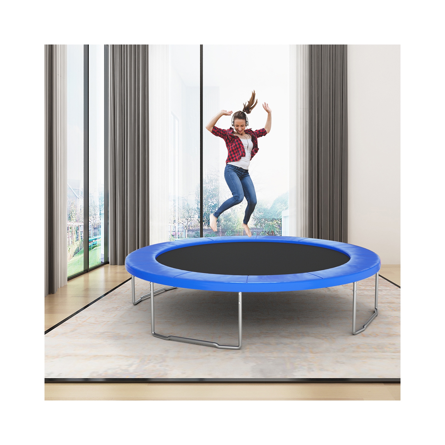 Topbuy – Tapis de sécurité rond de rechange pour trampoline, 12 pi, contour bleu