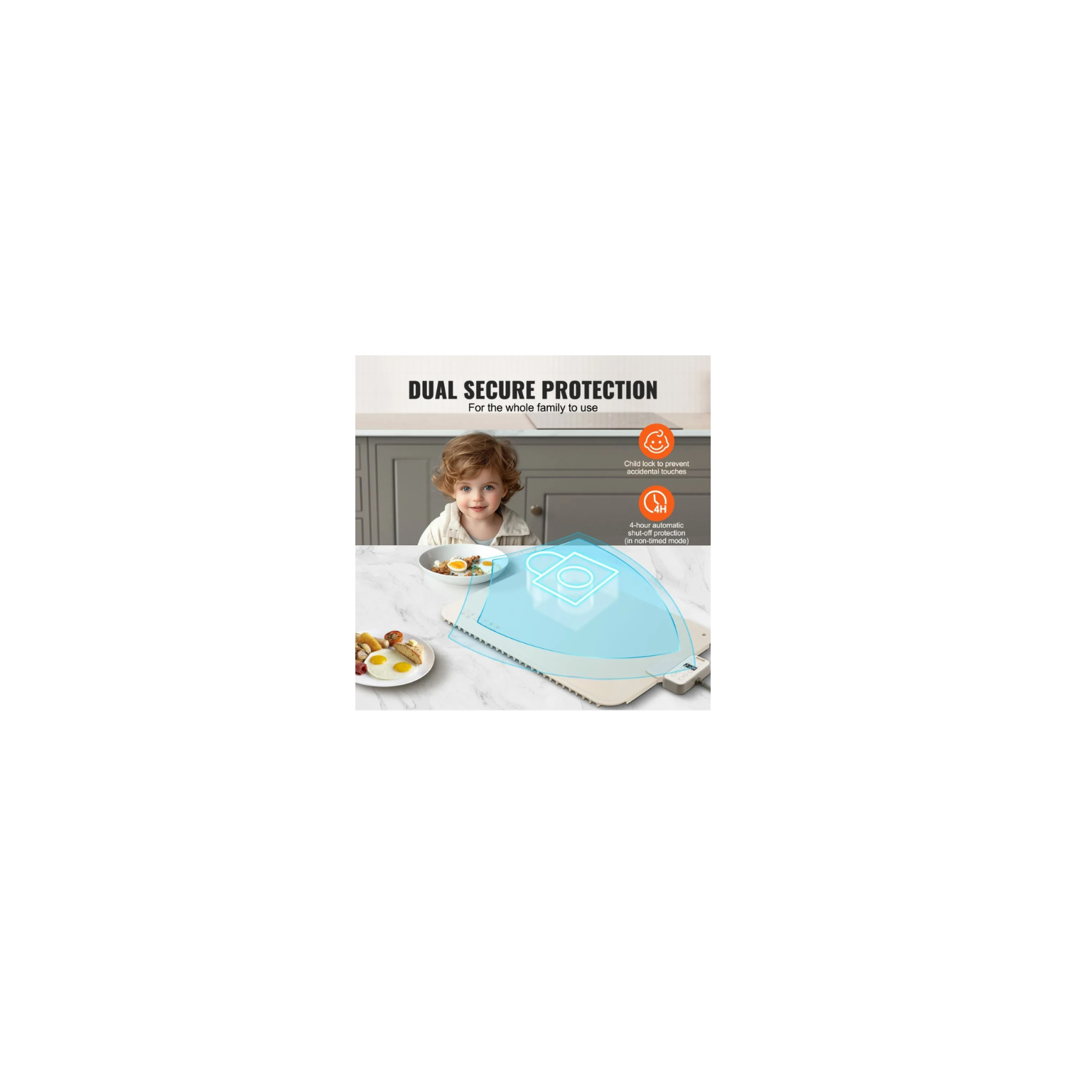 VEVOR YD-302C-Z-40+60G-A Electric Warming Tray, 23.6" × 15.7" Rollable Food Warming Mat with Touch Temp Control, Timer & Child Lock, Beige