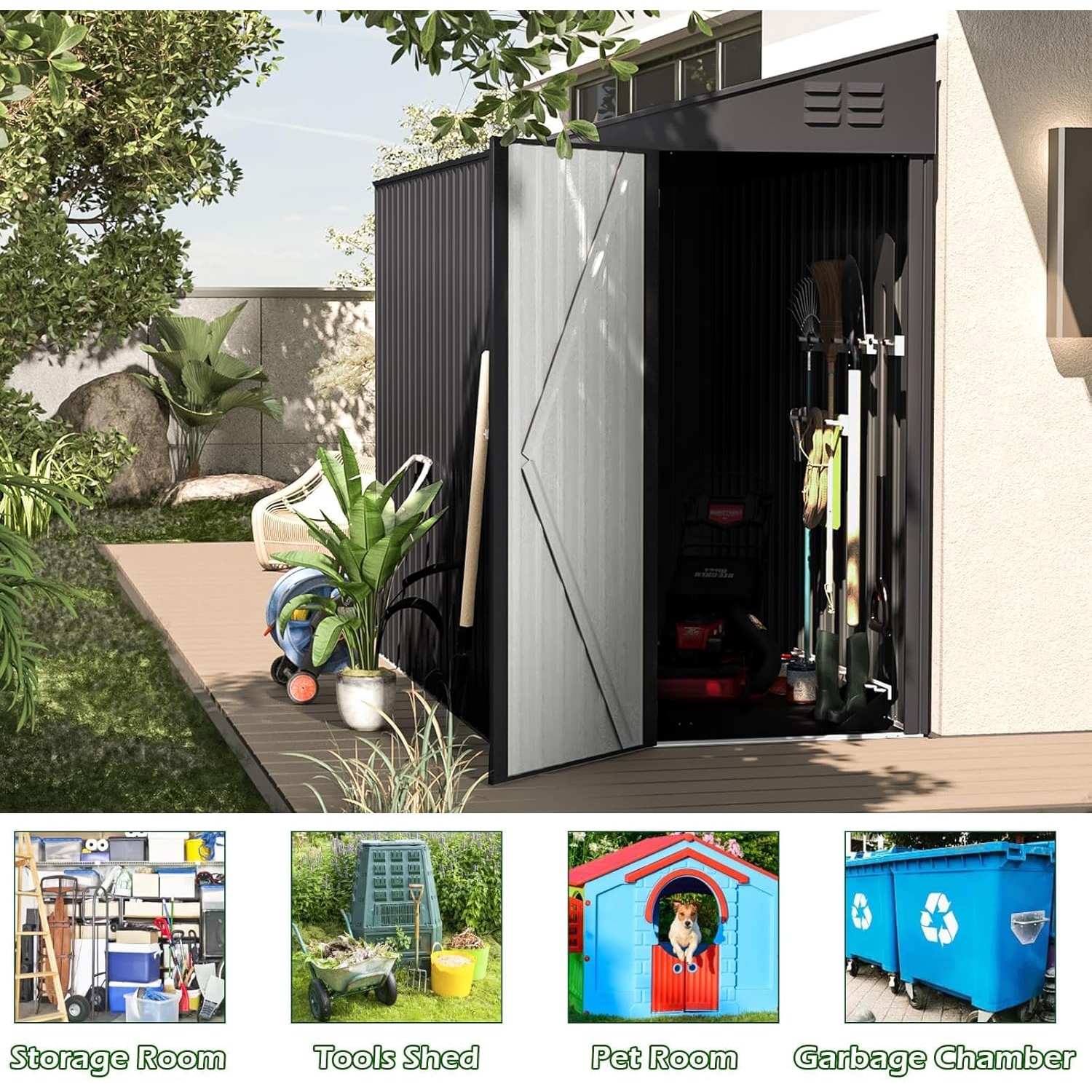 AECOJOY – Meubles de rangement d'extérieur, 4 x 7 pi, petit présentoir mural en métal pour jardin, gris foncé