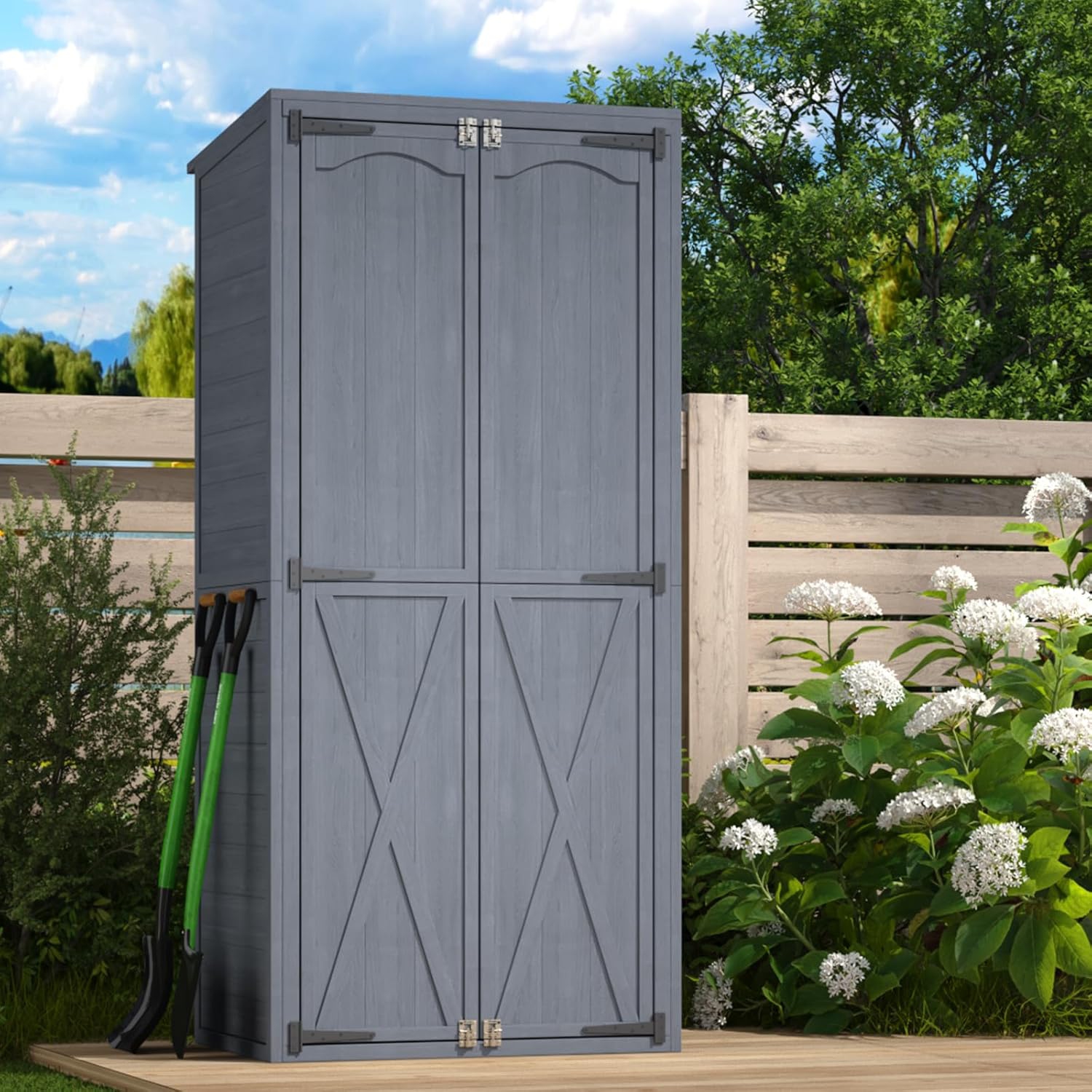 AECOJOY Outdoor Wooden Storage Cabinet Weatherproof, Garden Storage Shed with 3 Adjustable Shelves