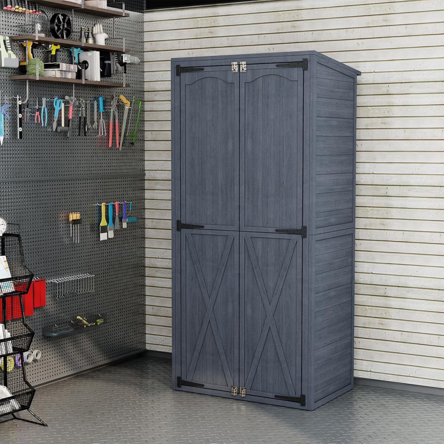 AECOJOY Outdoor Wooden Storage Cabinet Weatherproof, Garden Storage Shed with 3 Adjustable Shelves