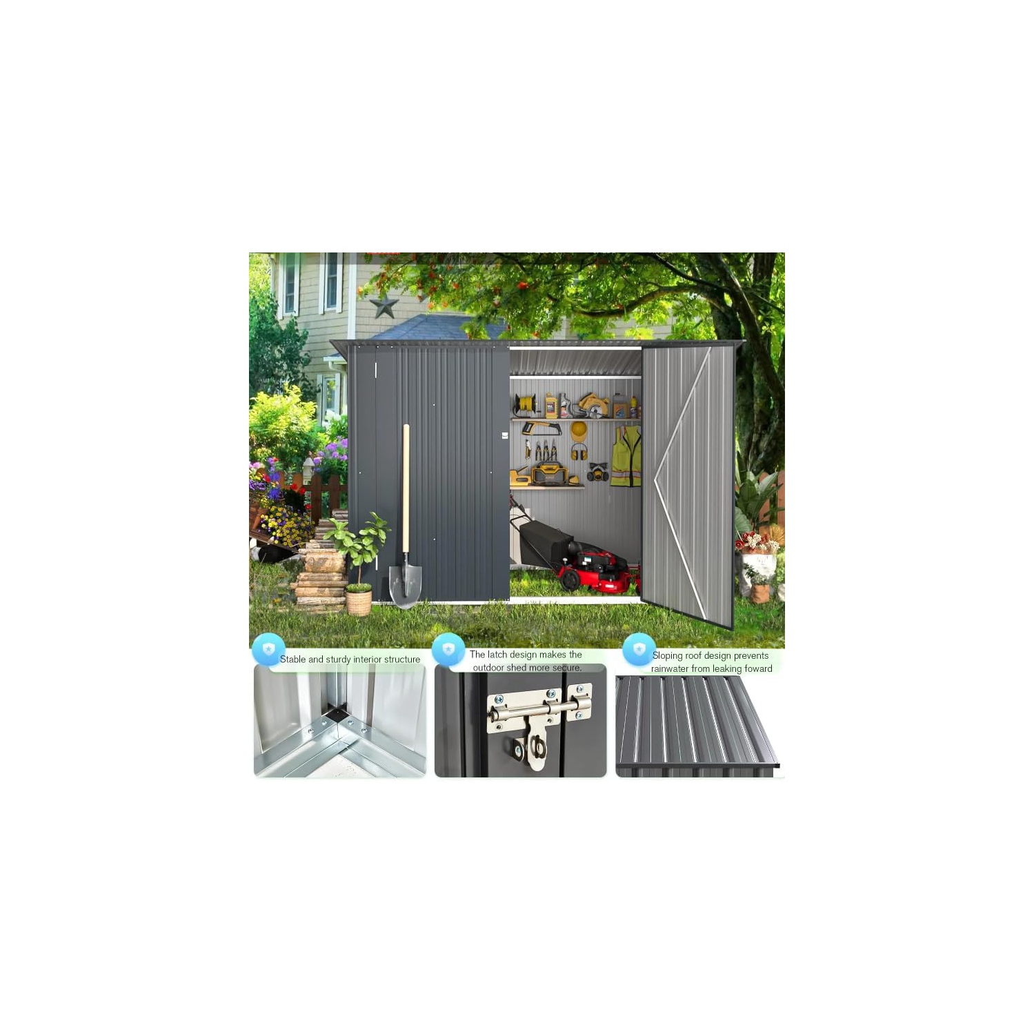 AECOJOY 7x3 Outdoor Bike Storage Shed, Lean to Sheds & Outdoor Storage Clearance, Small Metal Outdoor Storage Cabinet Weatherproof for Bikes