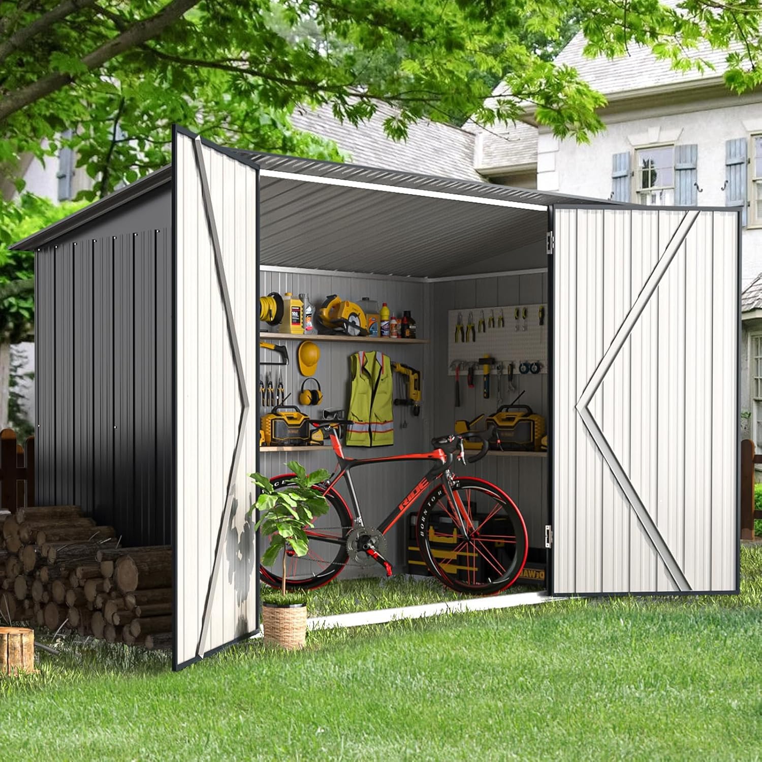 AECOJOY 7x3 Outdoor Bike Storage Shed, Lean to Sheds & Outdoor Storage Clearance, Small Metal Outdoor Storage Cabinet Weatherproof for Bikes