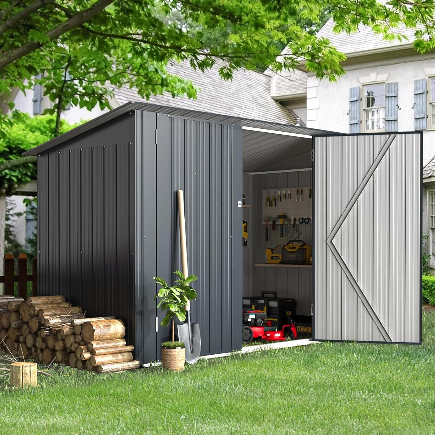 AECOJOY 7x3 Outdoor Bike Storage Shed, Lean to Sheds & Outdoor Storage Clearance, Small Metal Outdoor Storage Cabinet Weatherproof for Bikes