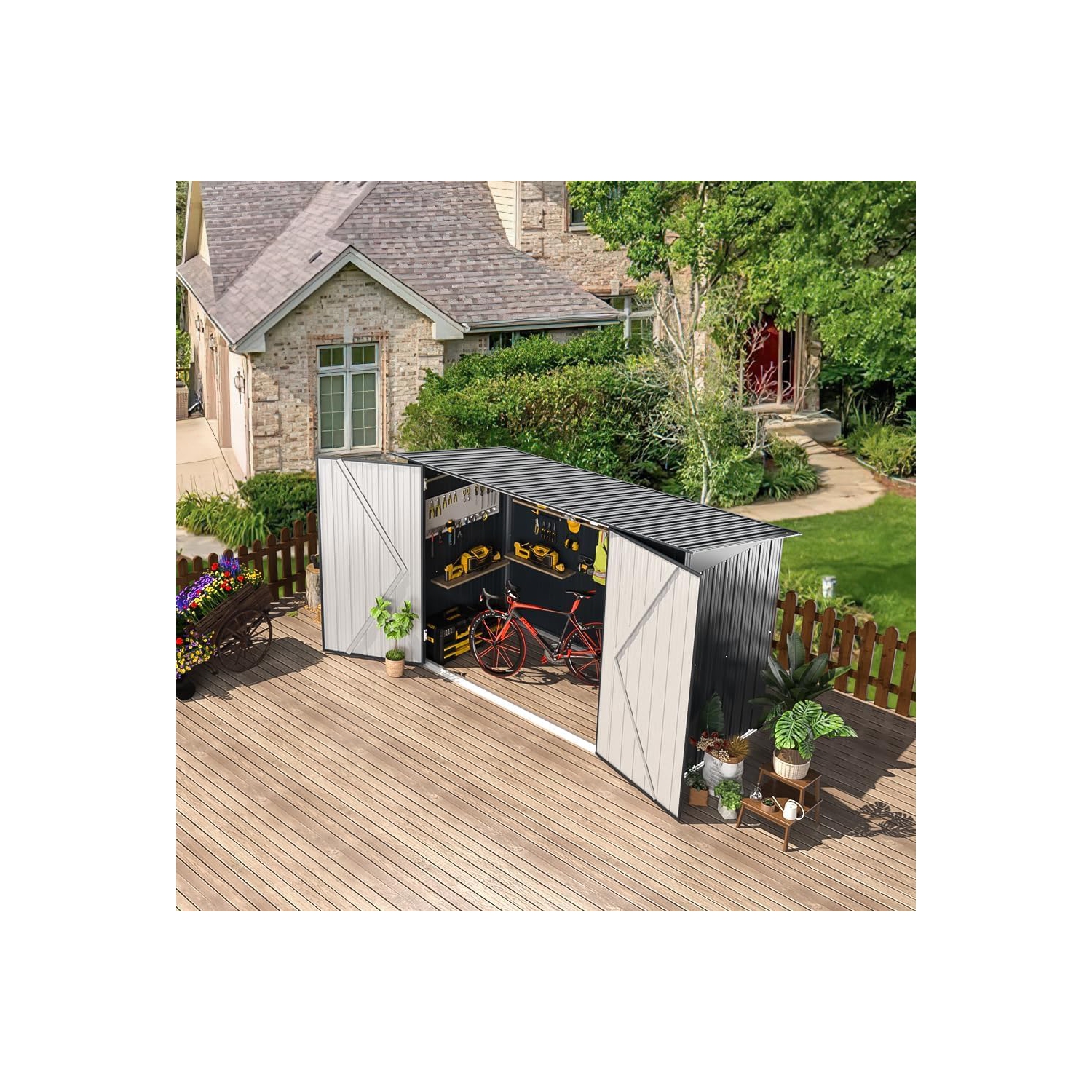 AECOJOY 7x3 Outdoor Bike Storage Shed, Lean to Sheds & Outdoor Storage Clearance, Small Metal Outdoor Storage Cabinet Weatherproof for Bikes