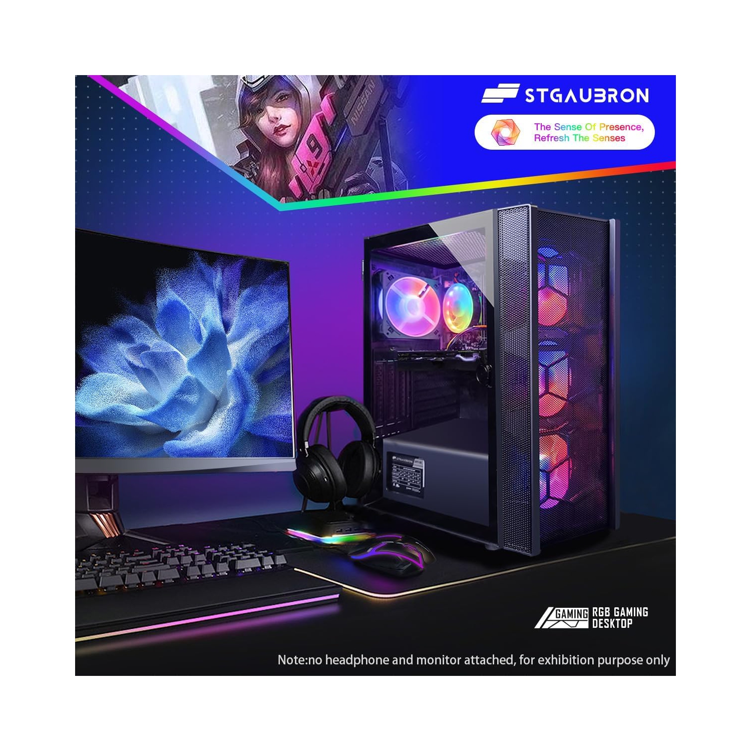 STGAubron Gaming PC Computer Desktop, Intel Core i7 8th Gen up to 4.1GHz, GeForce RTX 3060 12G, 32G DDR4, 1T SSD, WIN11H