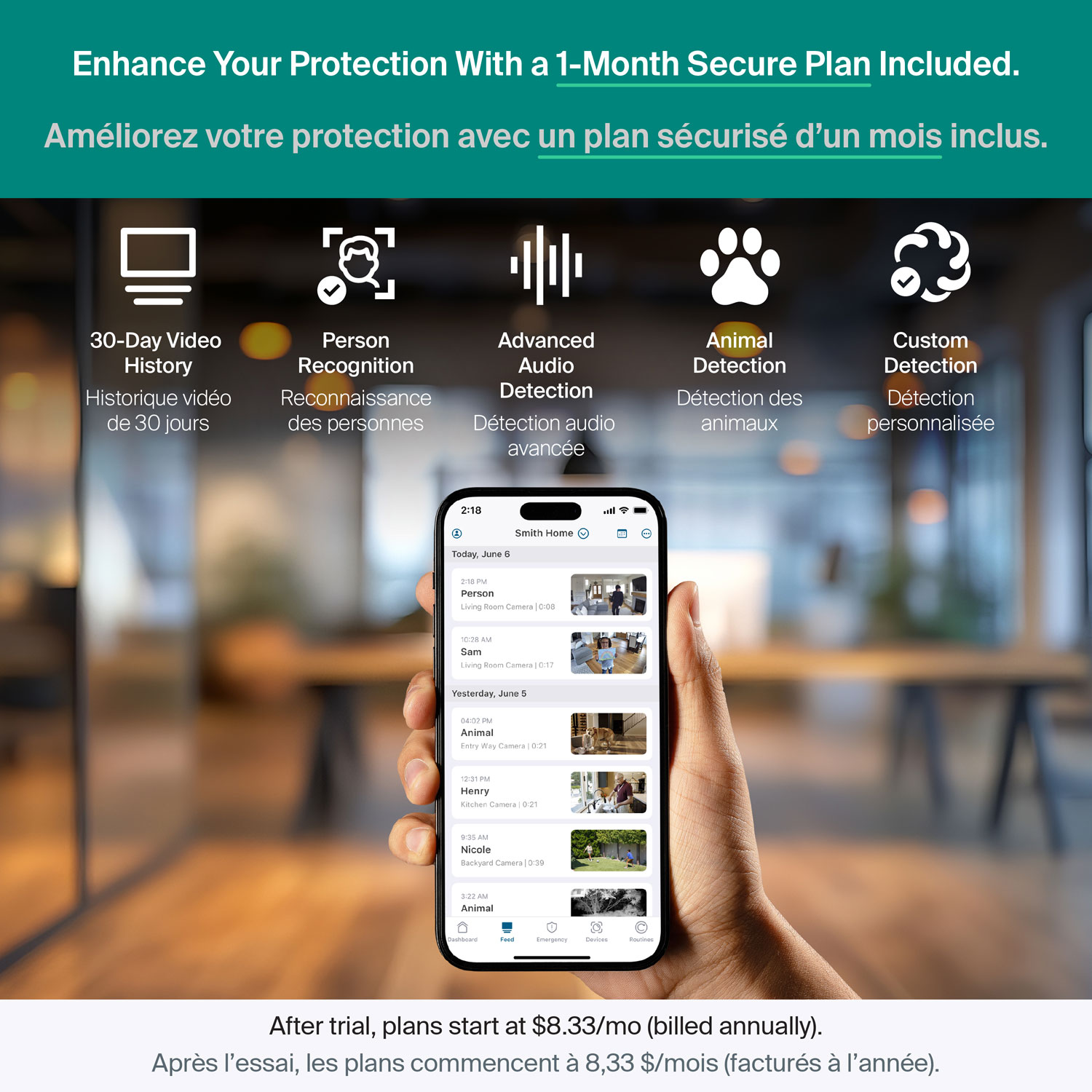 Caméra de surveillance d'intérieur 2K panoramique/inclinable à brancher avec fil Arlo - Blanc