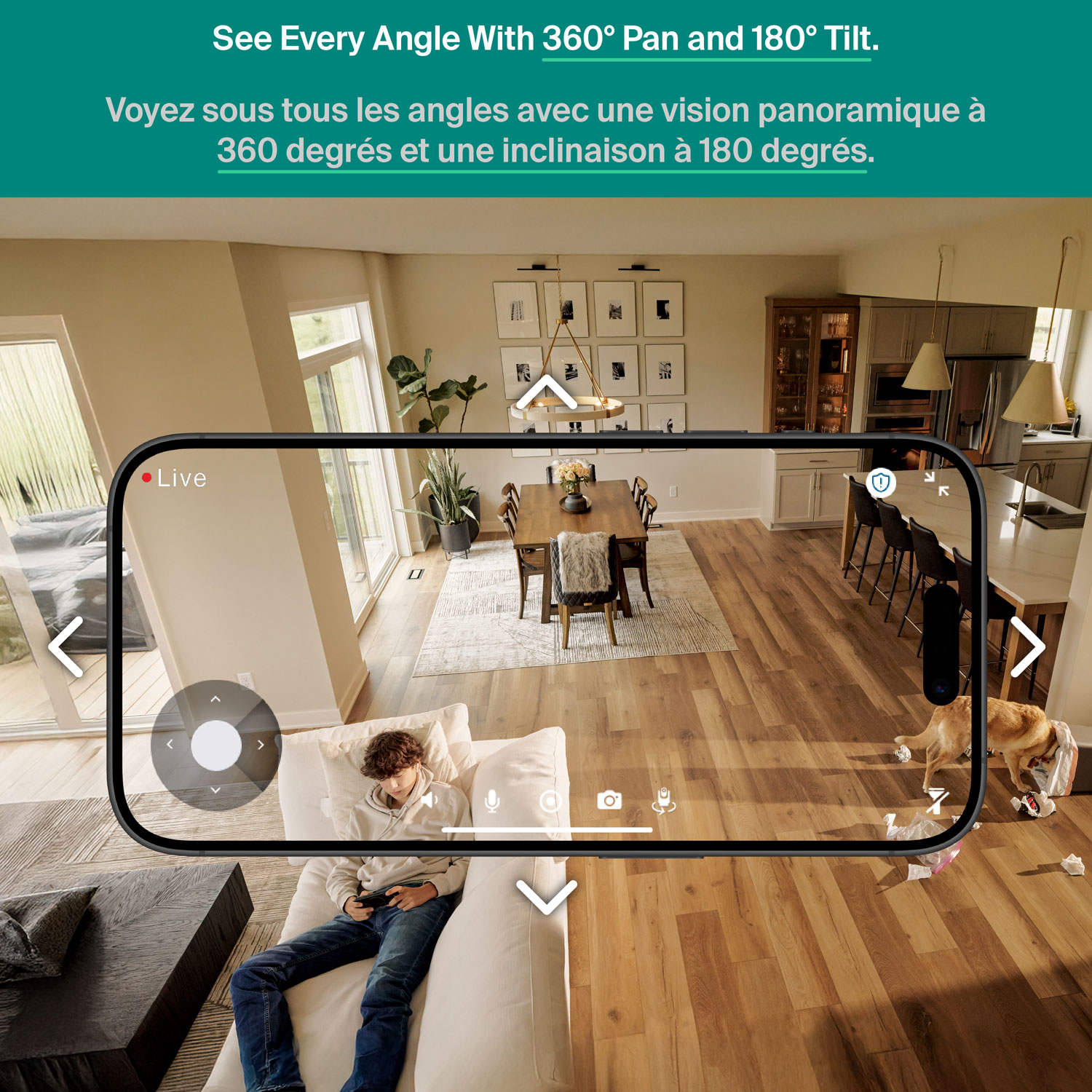 Caméra de surveillance d'intérieur 2K panoramique/inclinable à brancher avec fil Arlo - Blanc