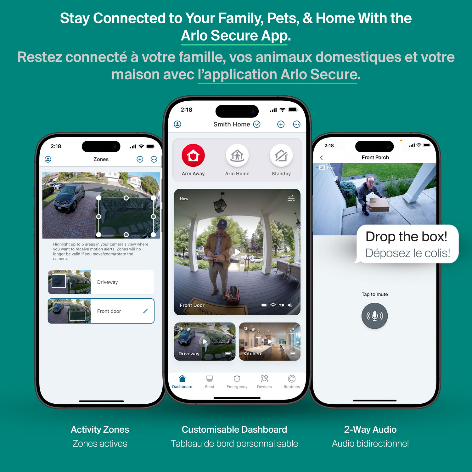 Caméra de surveillance d'extérieur 2K panoramique/inclinable à brancher avec fil Arlo - Blanc