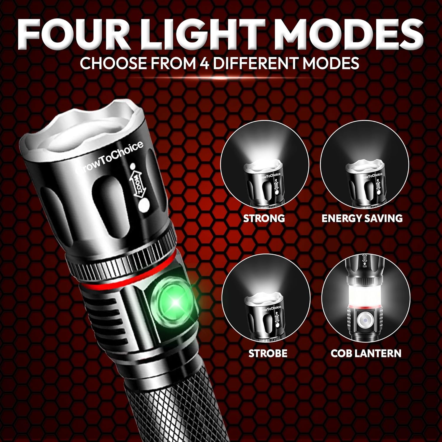 GrowToChoice Rechargeable LED Flashlight Camping Gear Must Haves