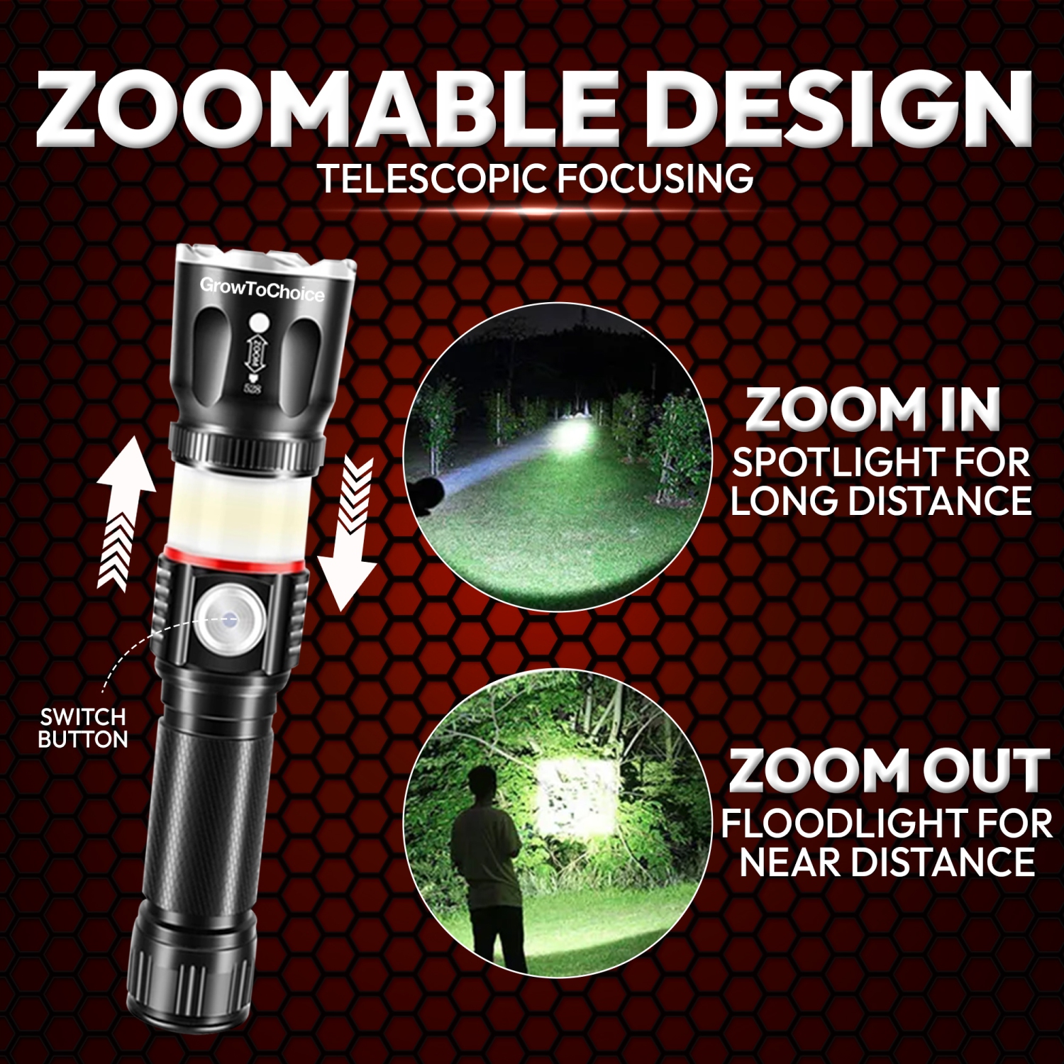 GrowToChoice Rechargeable LED Flashlight Camping Gear Must Haves