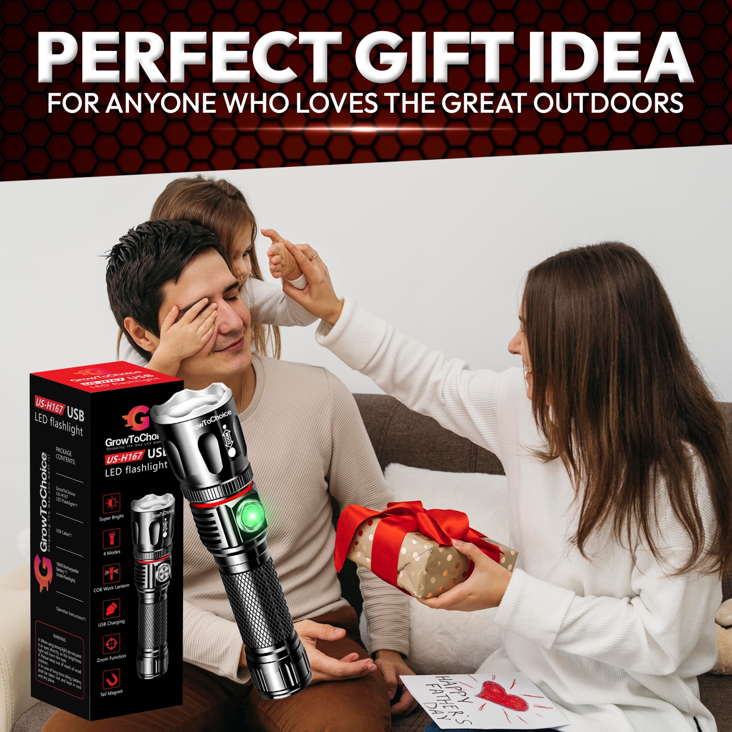 GrowToChoice Rechargeable LED Flashlight Camping Gear Must Haves