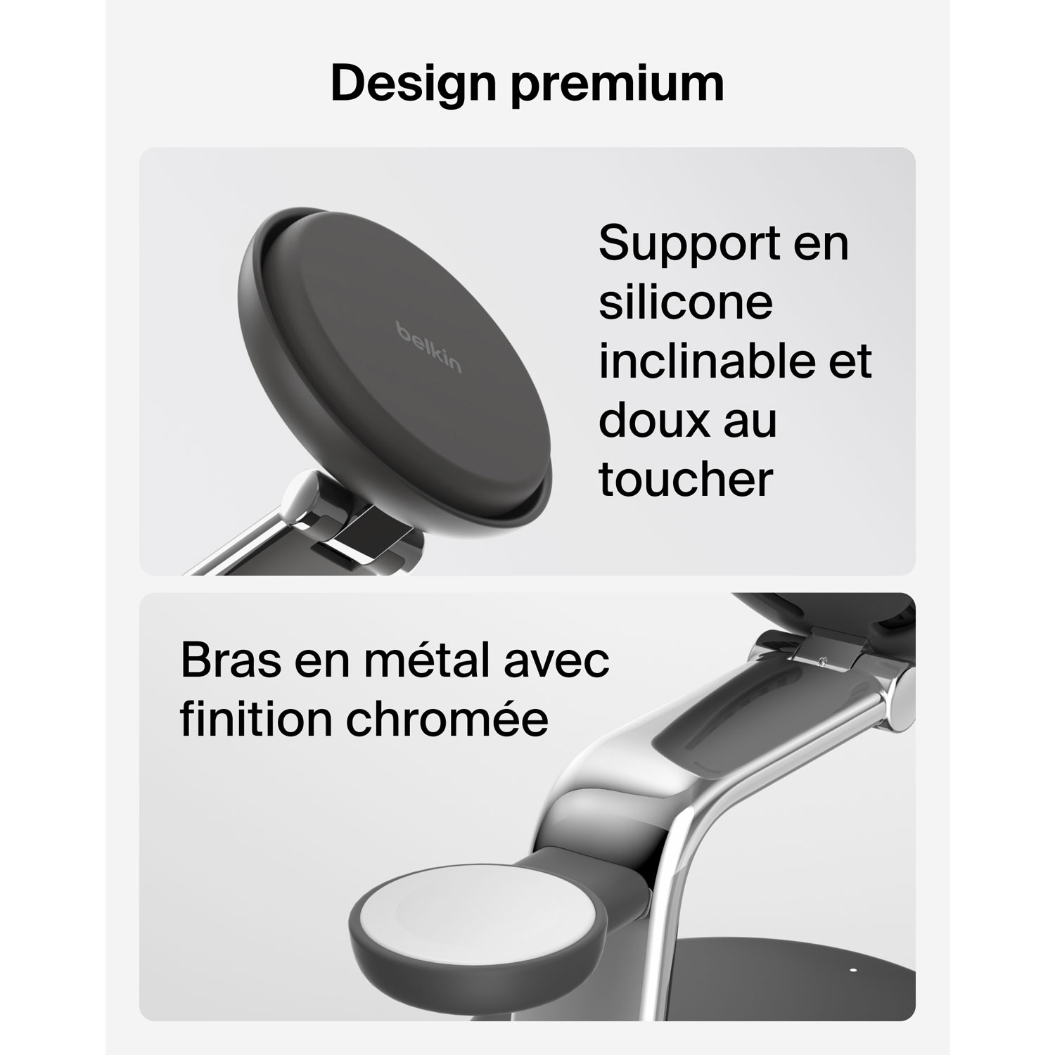 Station de chargement sans fil Qi2 de 25 W 3-en-1 de Belkin - Gris