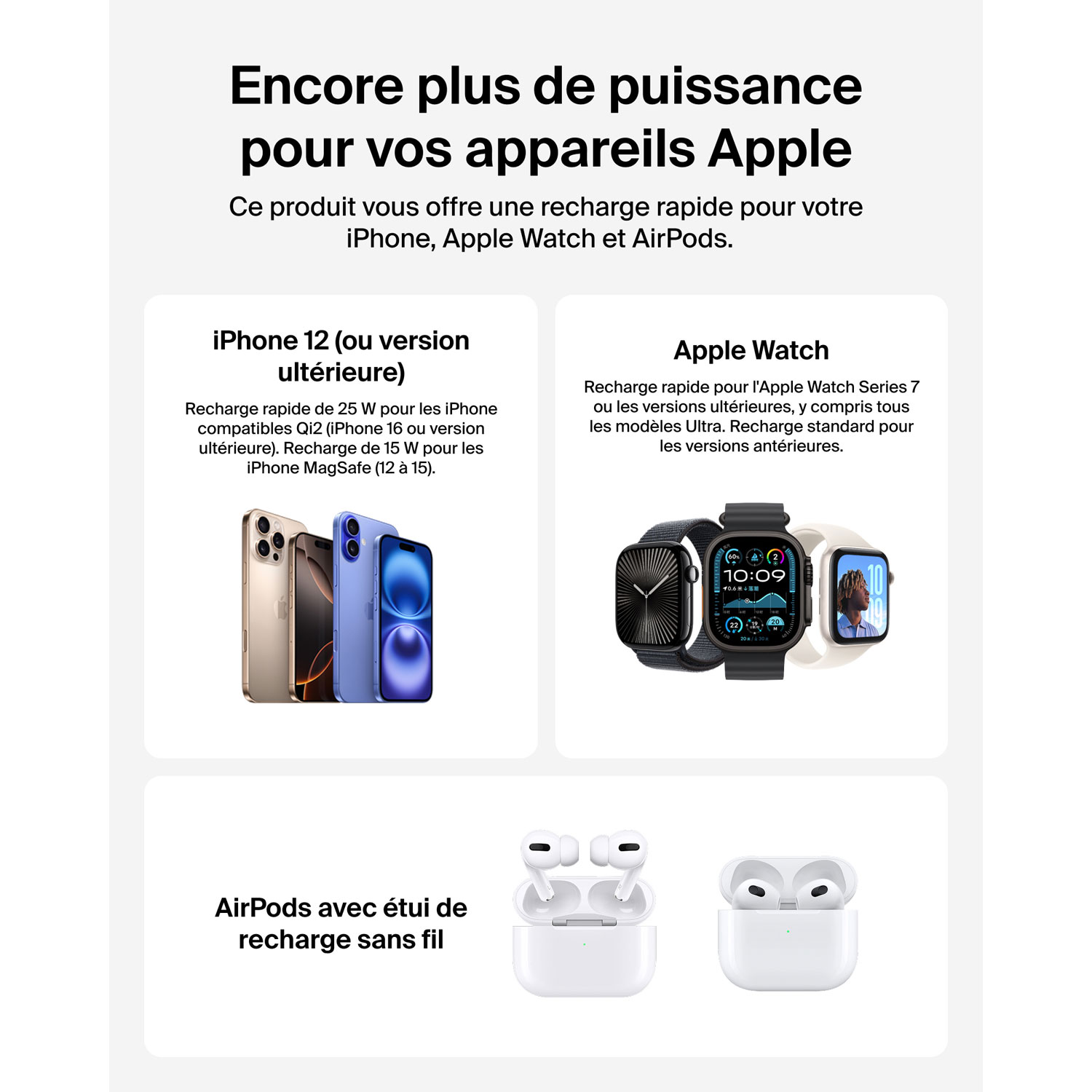 Station de chargement sans fil Qi2 de 25 W 3-en-1 de Belkin - Gris