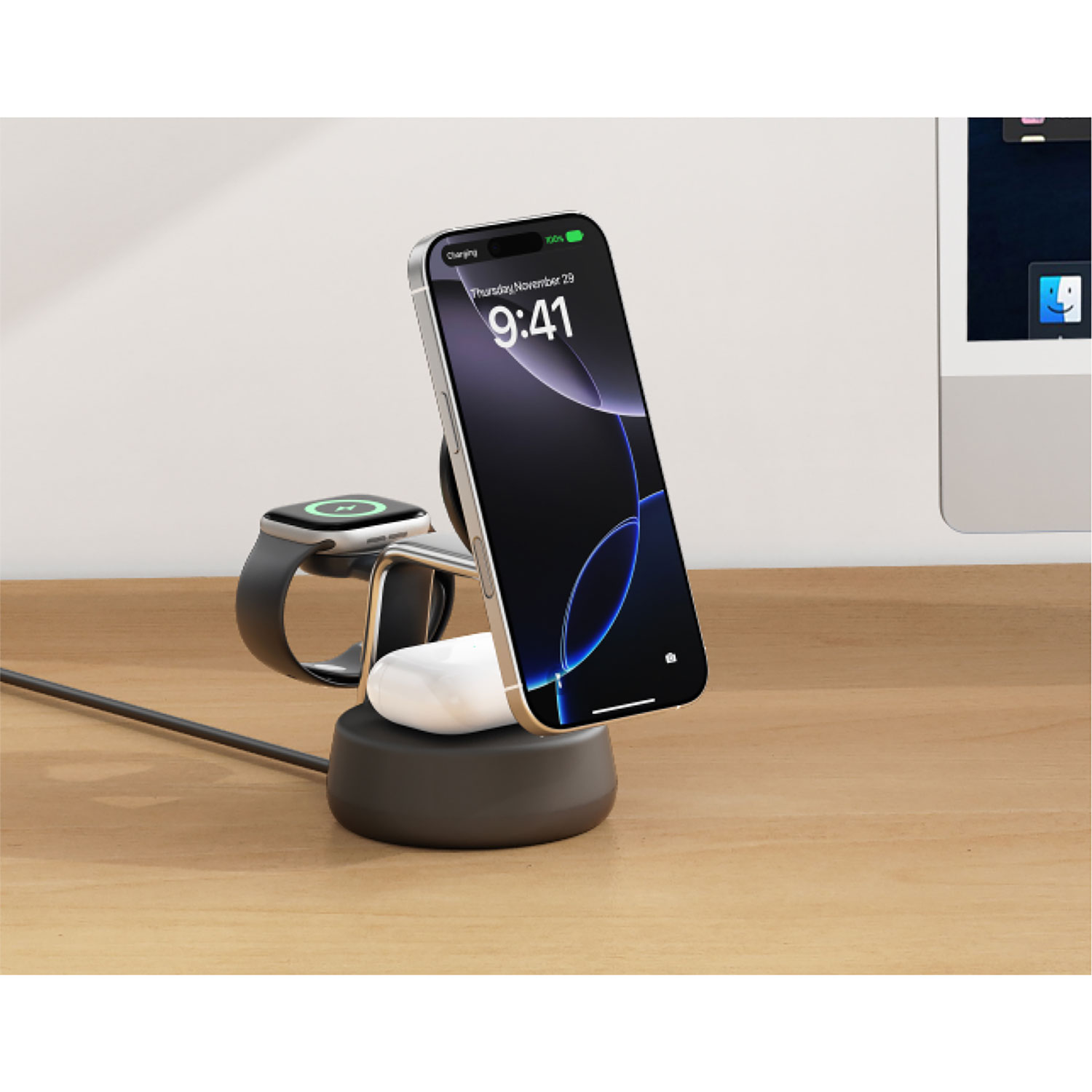 Station de chargement sans fil Qi2 de 25 W 3-en-1 de Belkin - Gris