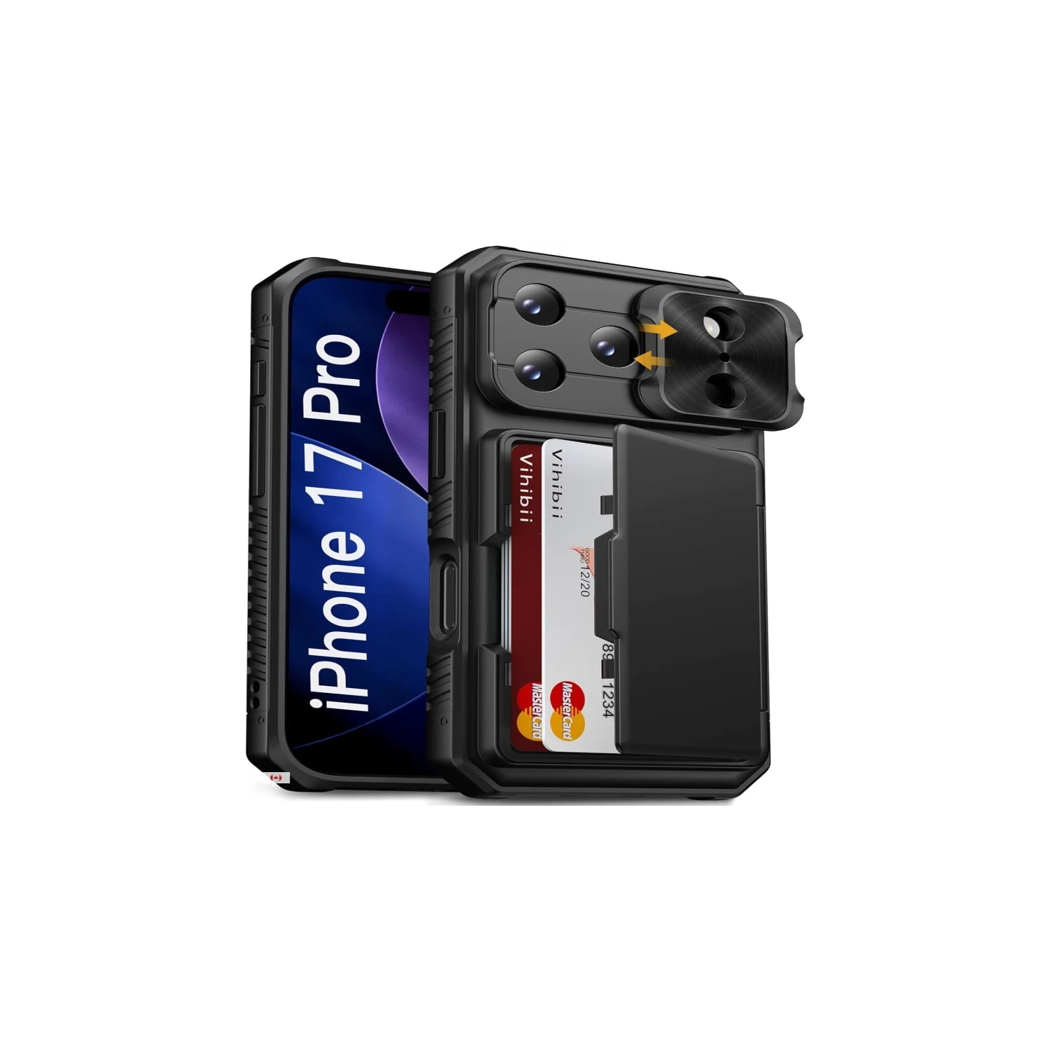 iPhone 17 Pro Wallet Case with Card Holder RFID Blocking, Slide Camera Cover, Military Grade Drop Protection, Rugged Hard Back + Silicone Edge, 6.3"