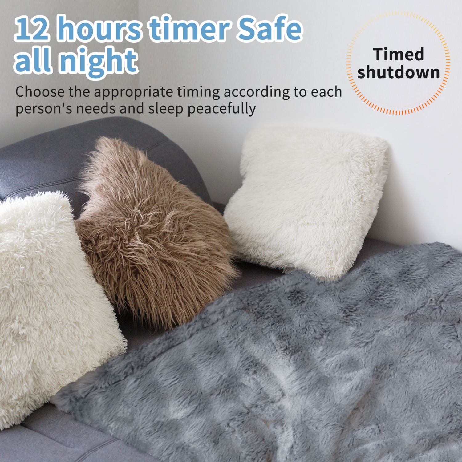 Extra Long-Lasting 12-Hour Electric Heated Blanket with Dual Control - Ultra-Thermal Plush Sherpa Heating, 9 Heat Settings & Auto Shut-Off - Overheat