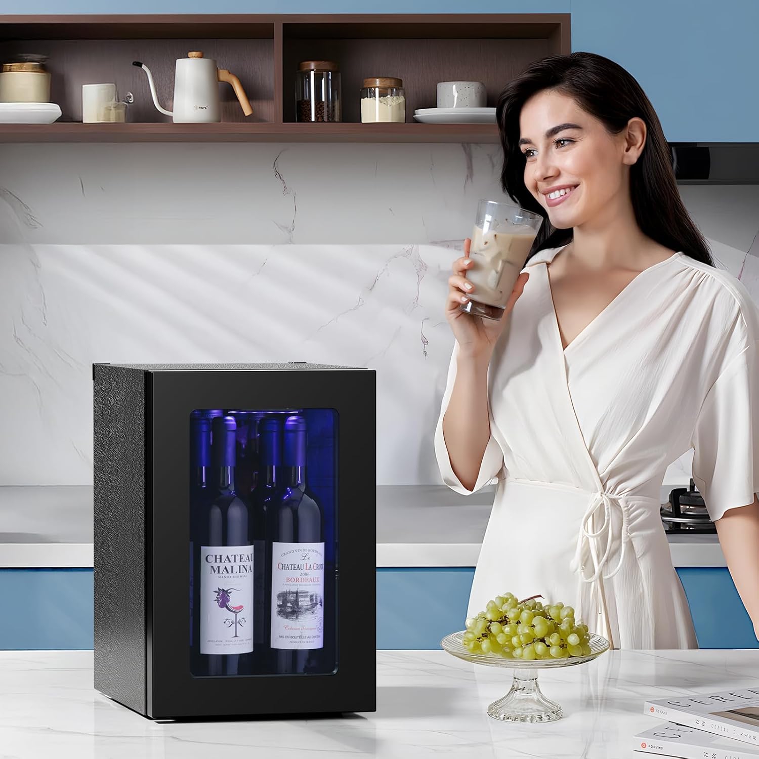 ZAFRO 0.6Cu. Ft. Freestanding Wine Cellar Mini Fridge, 4-Bottle Red Wine with 6-Can Beverage Refrigerator, Quiet Compressor, LED Light and Display,