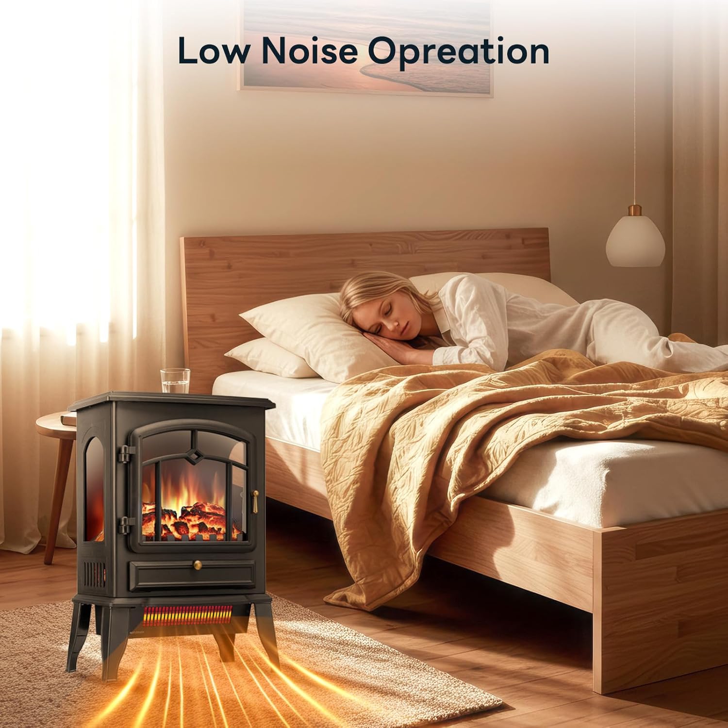 ZAFRO Electric Fireplace Stove, 5100 BTU Quick Heating Electric Fireplace Heater with Adjustable Flame Brightness, 1000W/1500W Thermostat, for Living