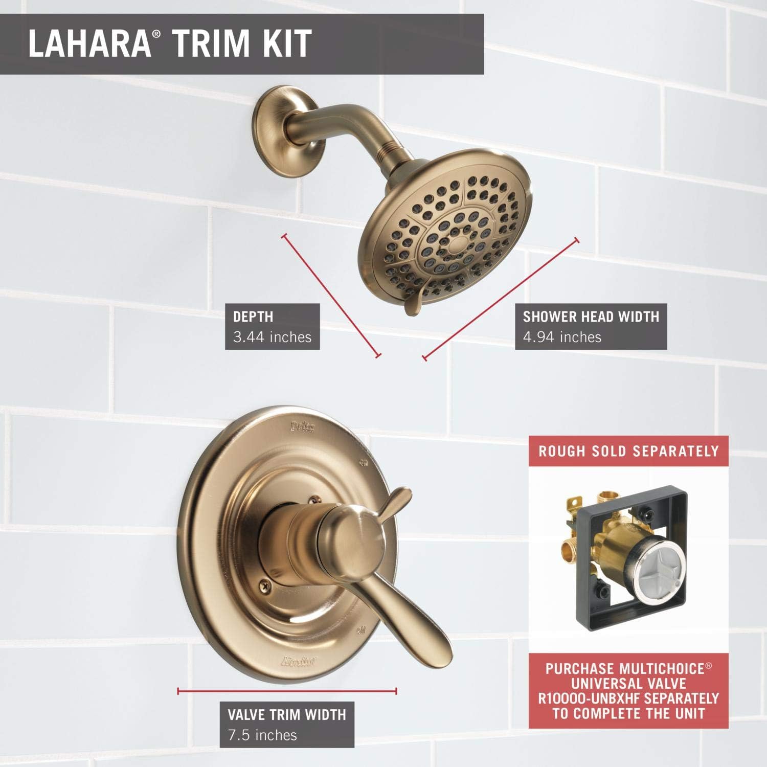 Delta Faucet Lahara 17 Series Dual-Function Shower Faucet Set Gold, 5-Spray Touch-Clean Shower Head