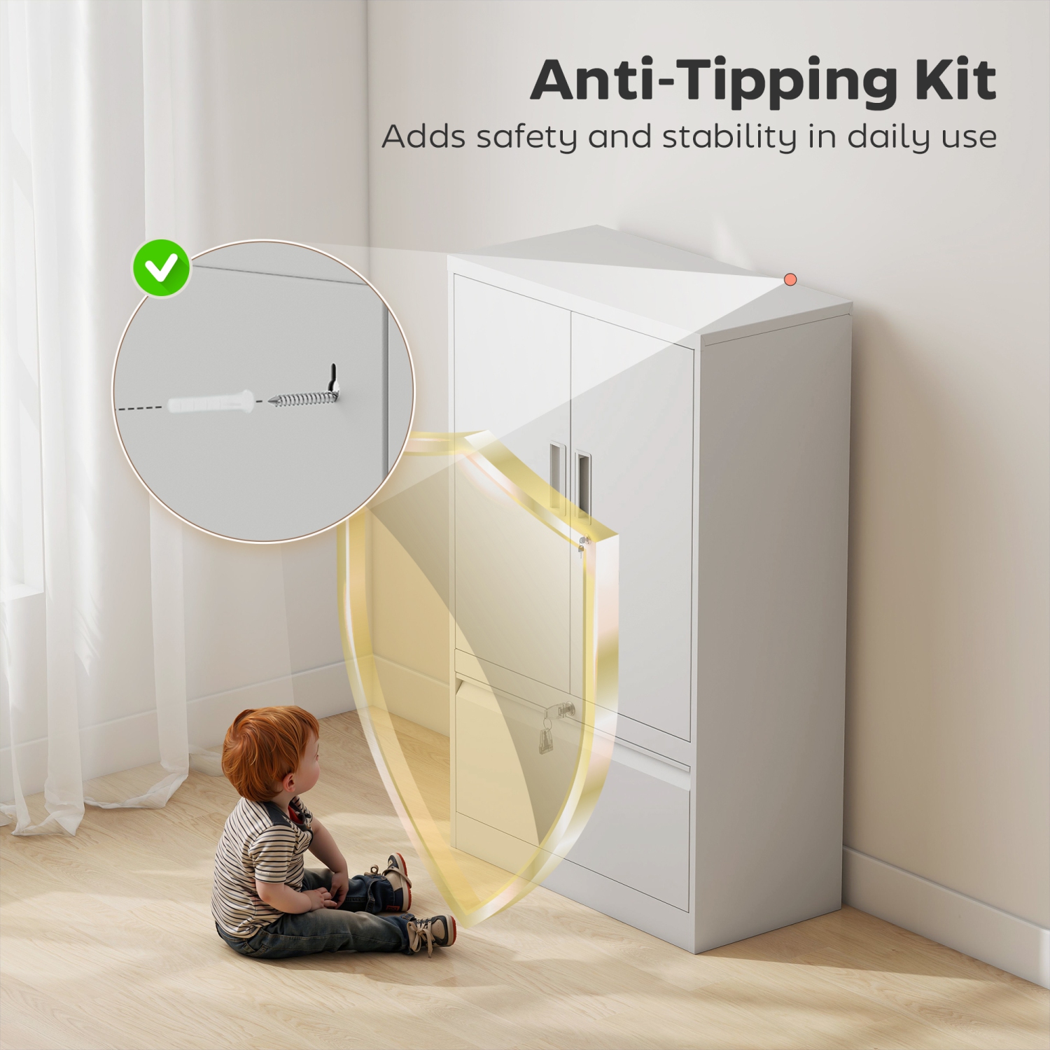 HOMCOM – Armoire de rangement en métal avec verrous, classeur latéral avec tablette réglable et tiroir classeur pour dossiers A4/lettre/légal/F4,