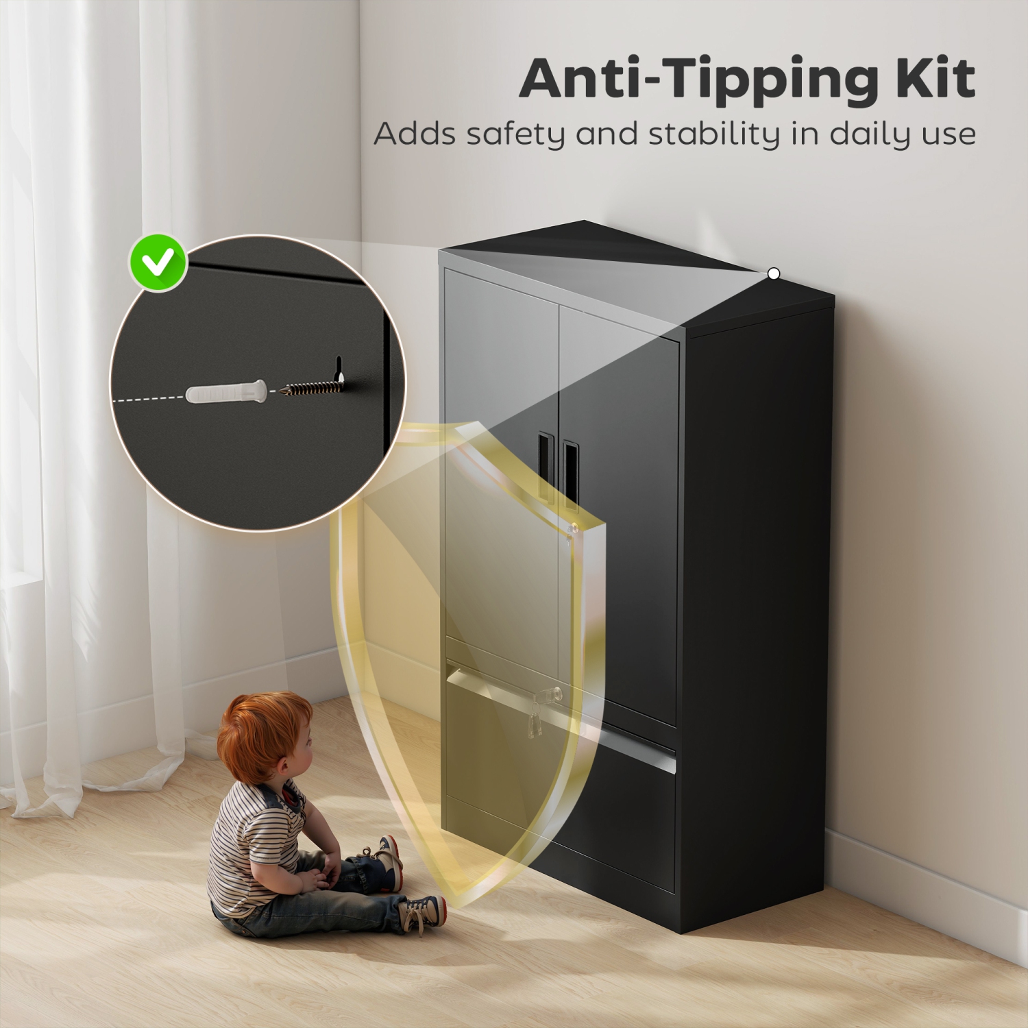 HOMCOM – Armoire de rangement en métal avec verrous, classeur latéral avec tablette réglable et tiroir classeur pour dossiers A4/lettre/légal/F4,