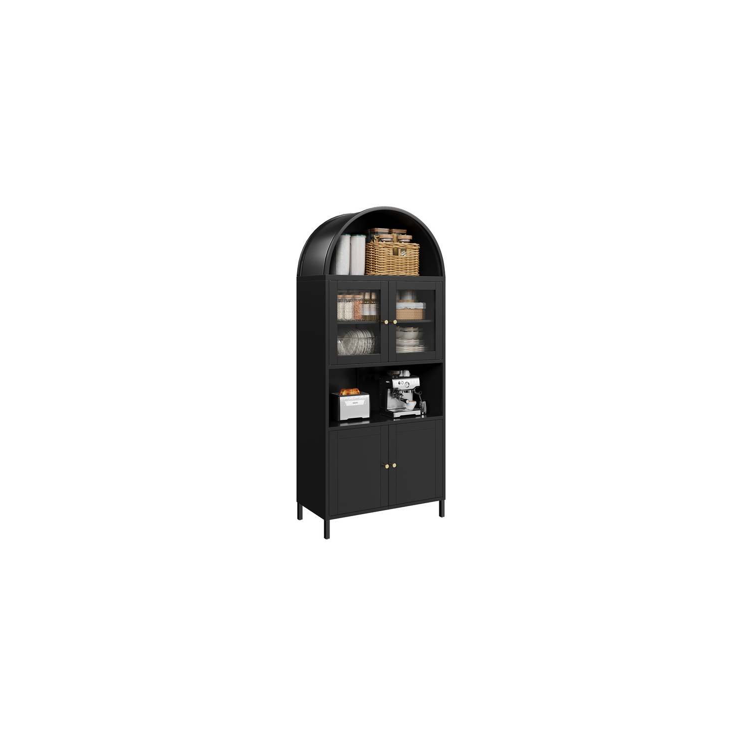 AECOJOY – Armoire de présentation à étagère arquée en métal de 73&nbsp;po, garde-manger moderne avec porte en verre et tablettes réglables