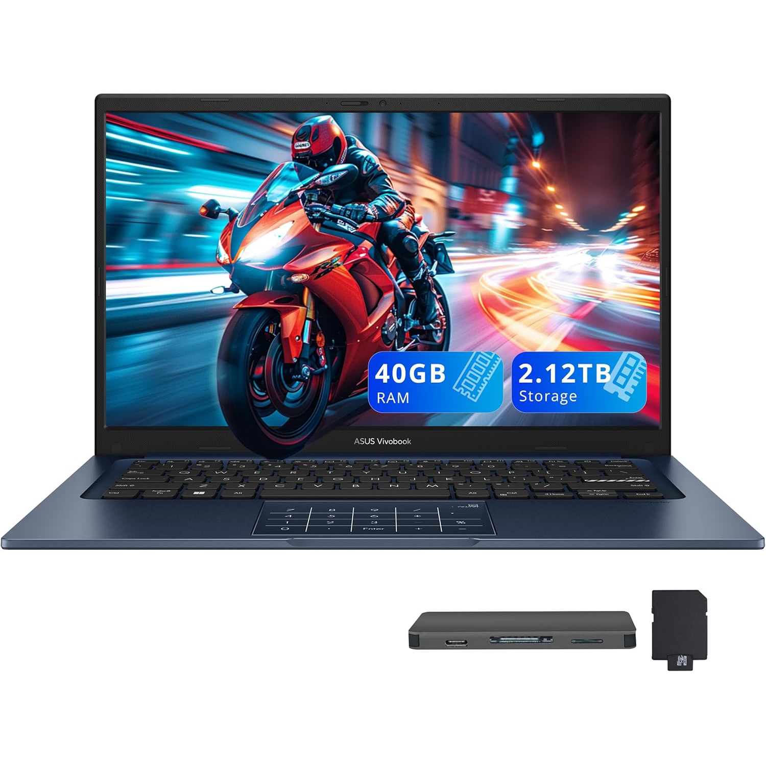 ASUS Vivobook 14 14" FHD Laptop, Intel I5-1334U,2.12TB Storage, 40GB RAM,Intel UHD Graphics,Bluetooth, Windows 11 Home, Quiet Blue