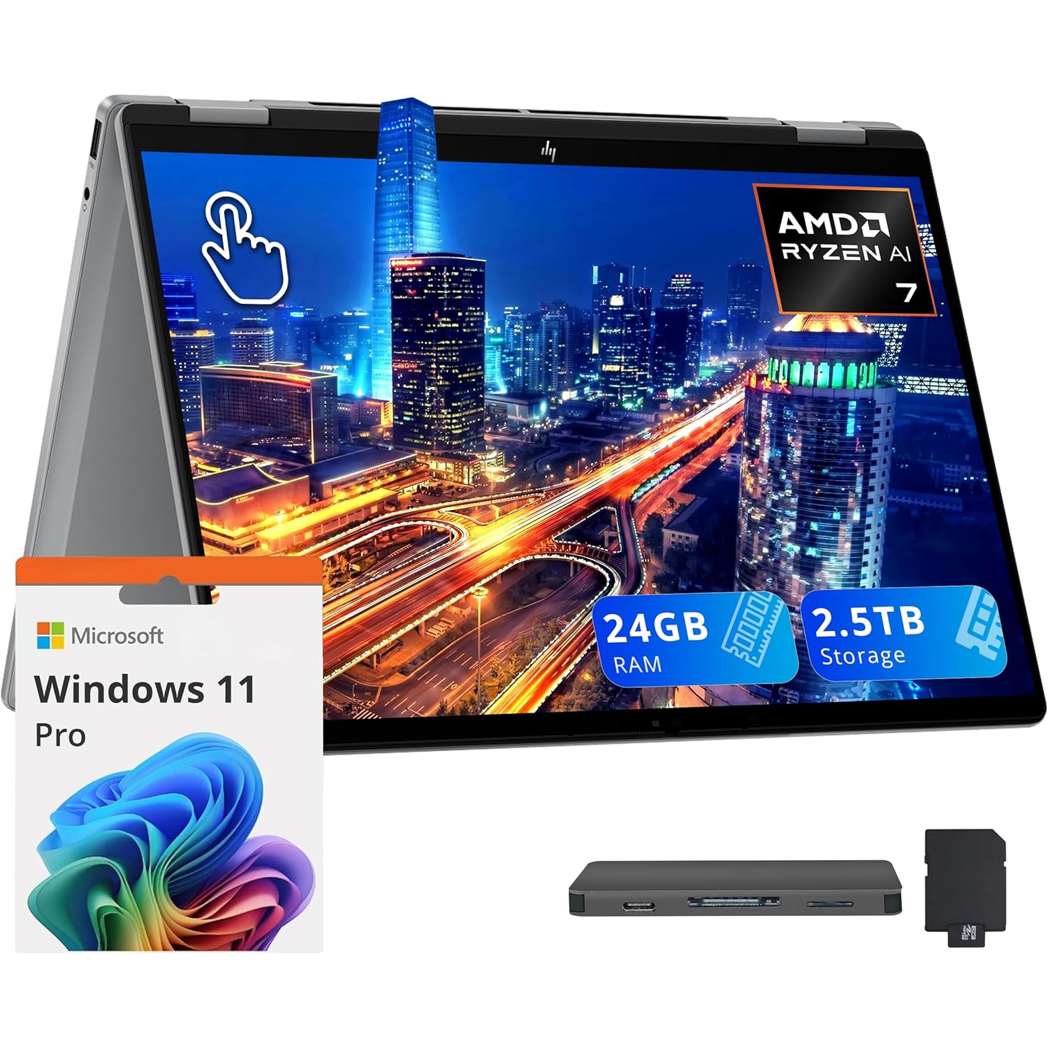 HP OmniBook X Flip 2-in-1 Laptop, 14" 2K Touchscreen Display, AMD Ryzen AI 7 350,2.5TB Storage(2TB SSD+512GB Docking),24GB RAM, ‎Radeon 860M