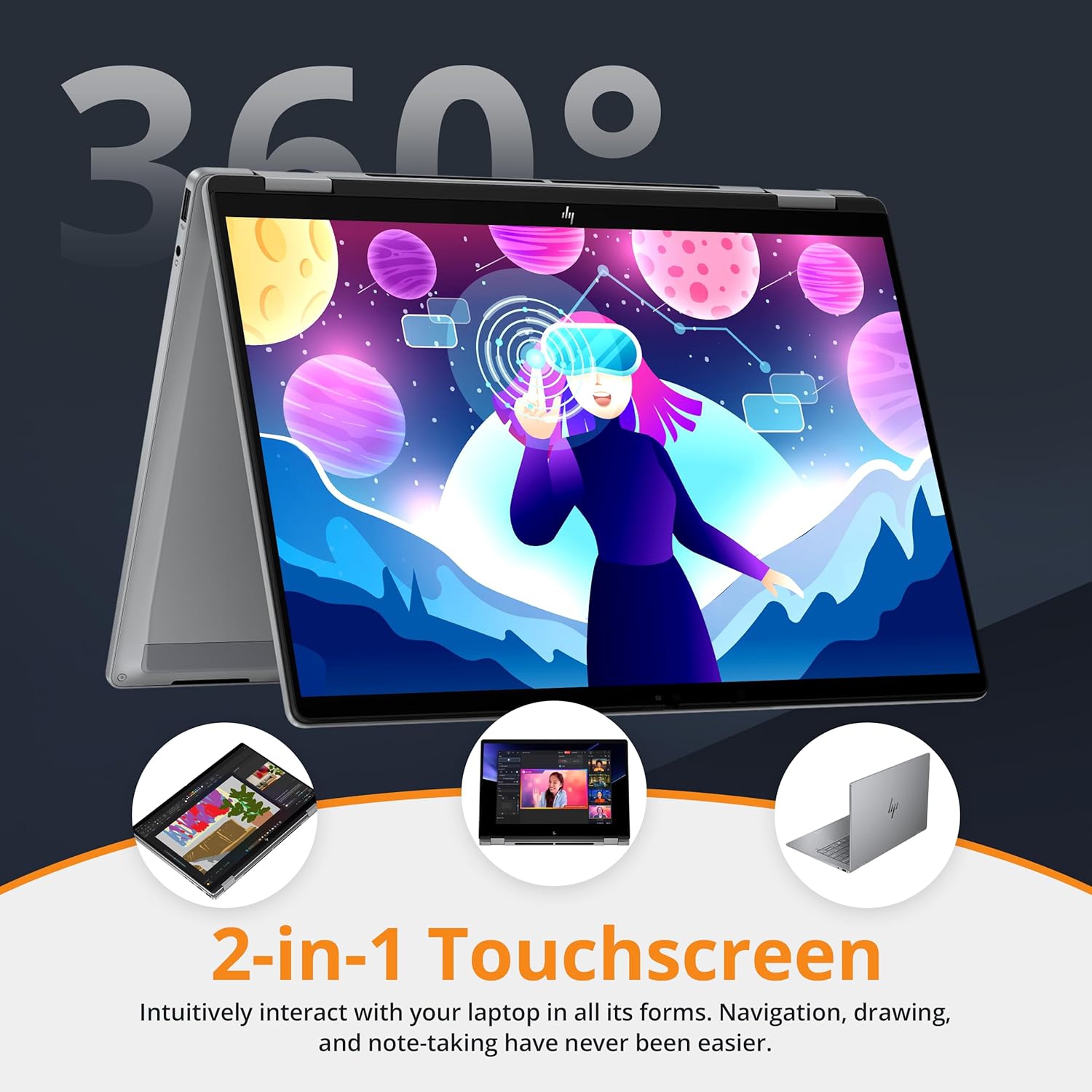 HP OmniBook X Flip 2-in-1 Laptop, 14" 2K Touchscreen Display, AMD Ryzen AI 7 350,2.5TB Storage(2TB SSD+512GB Docking),24GB RAM, ‎Radeon 860M