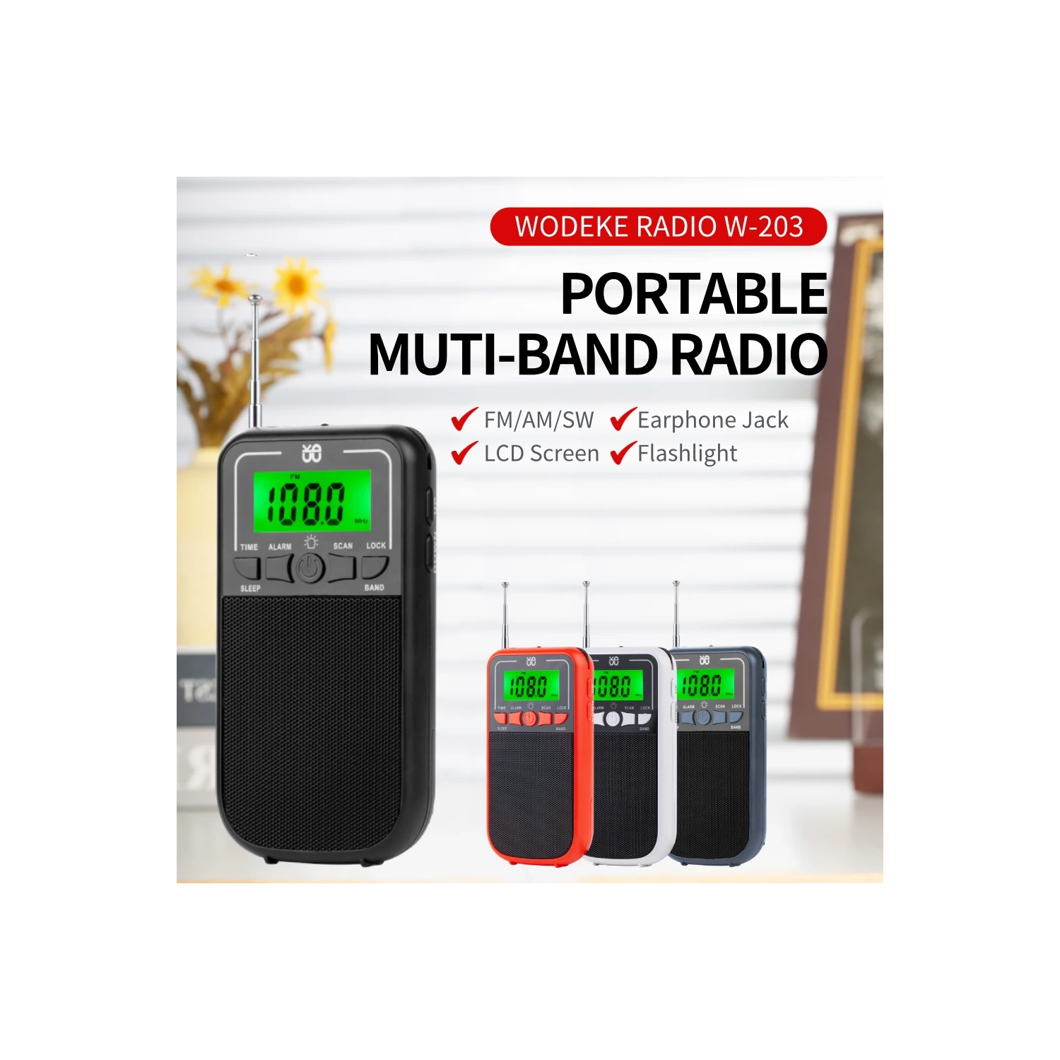 AM portatif ​​Radio FM SW, radio à transistors avec écran LCD, haut-parleur, lampe de poche LED, radio à piles pour usage extérieur et d'urgence,
