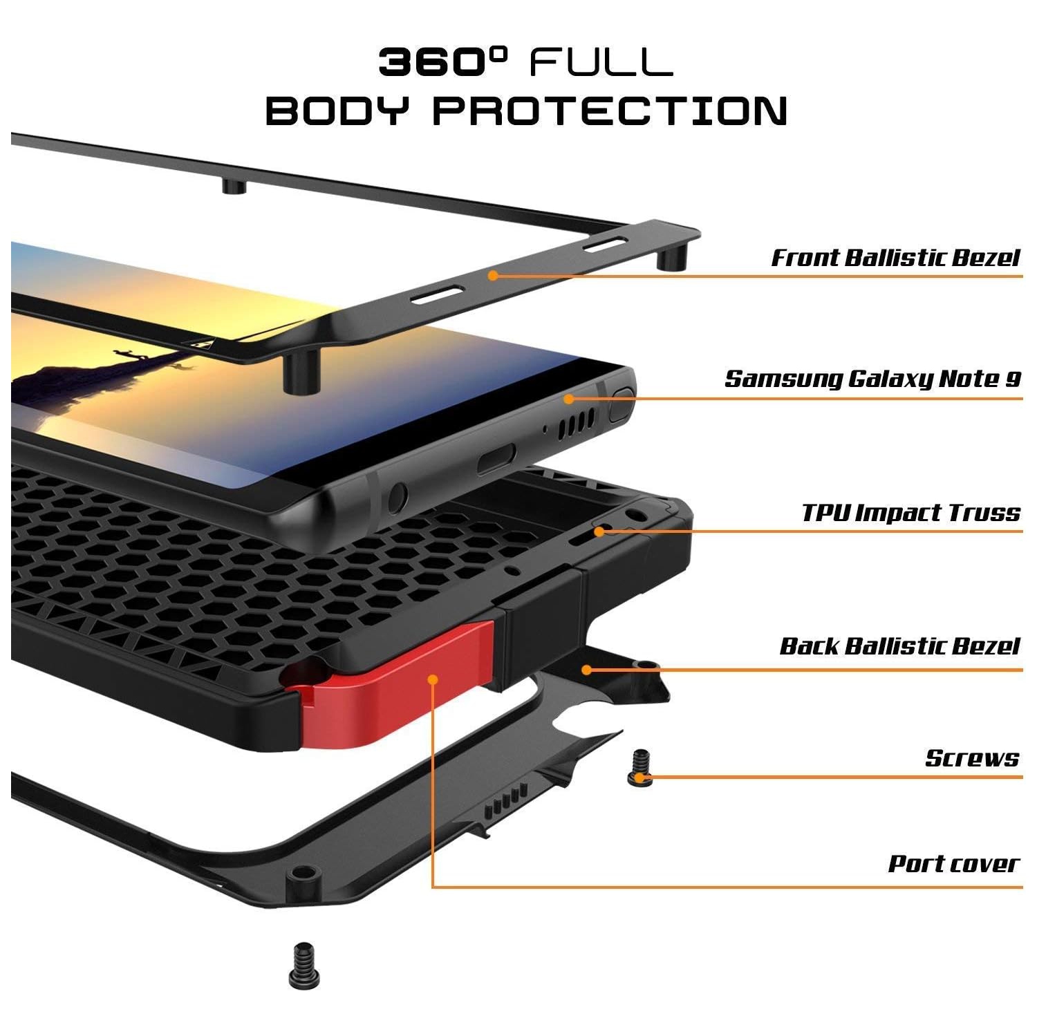 Convient pour Samsung Galaxy Note9 étui protecteur pour téléphone mobile extérieur étanche et antichoc triple coque - noir