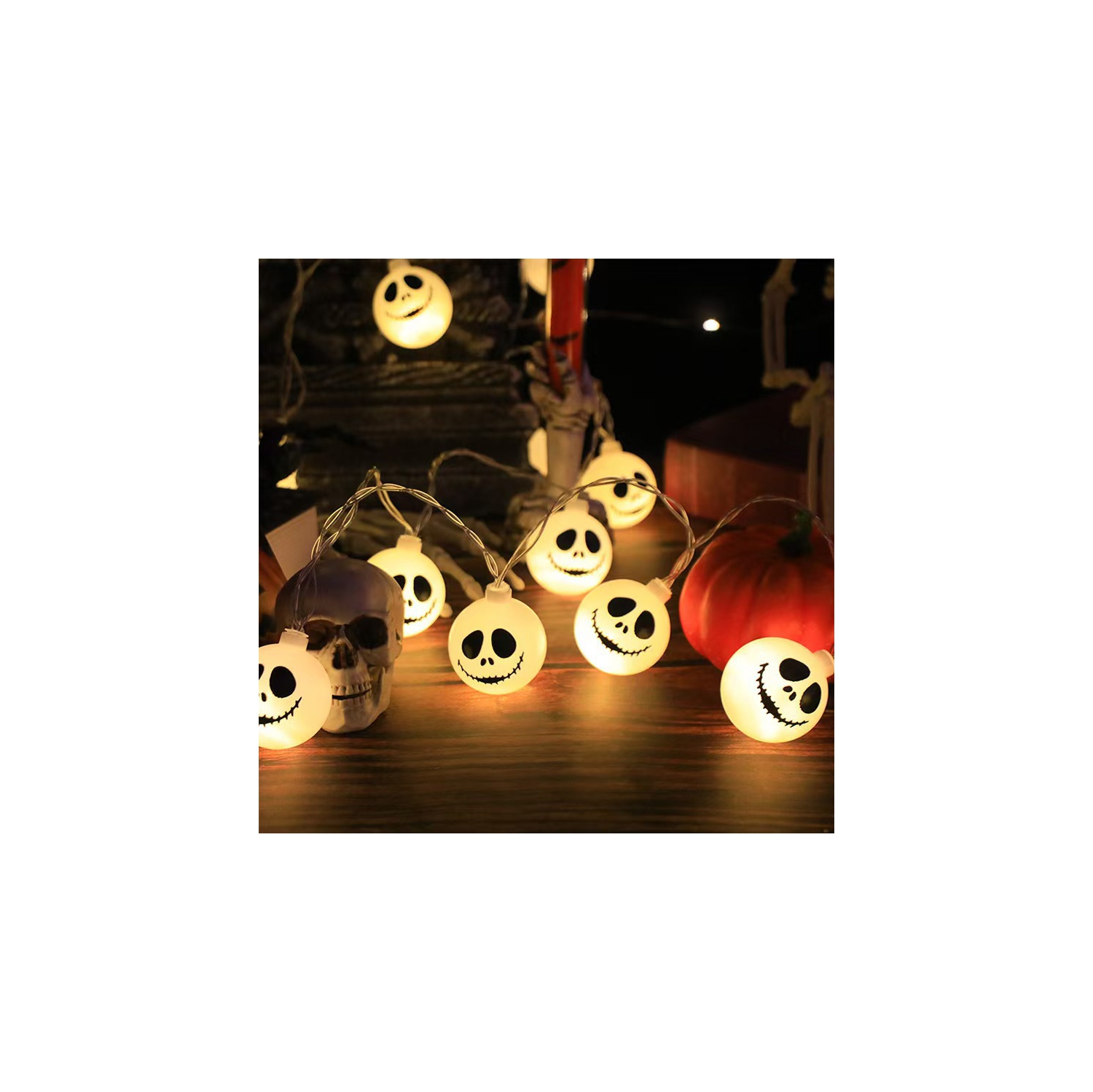 Guirlande de 20 lumières LED à visage fantôme, visage fantôme drôle, forme de crâne fantôme, à piles, lumière d'ambiance décorative intérieure et