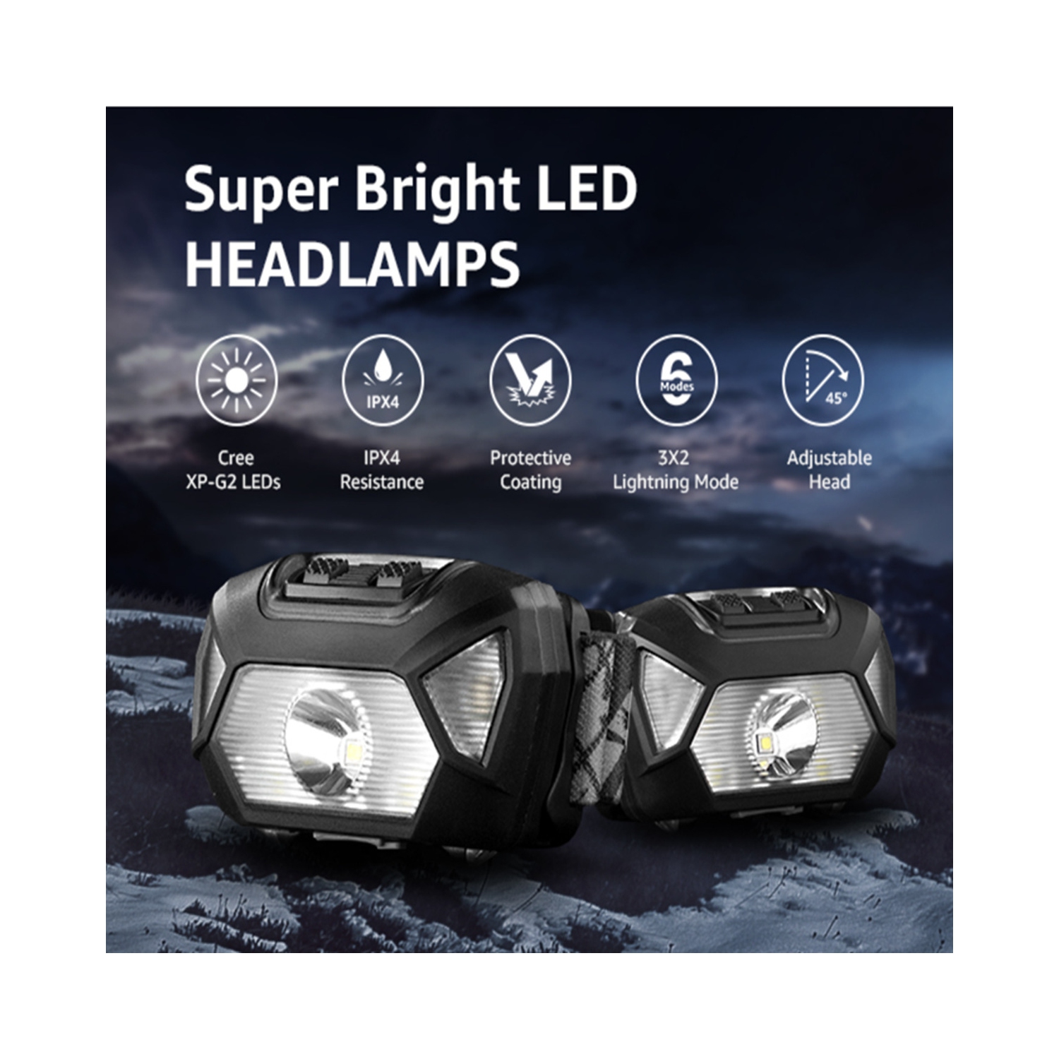 3 piles AAA à cellules sèches, 300 lumens, haute luminosité, lampe frontale étanche pour la course et le camping, convient pour la randonnée, le