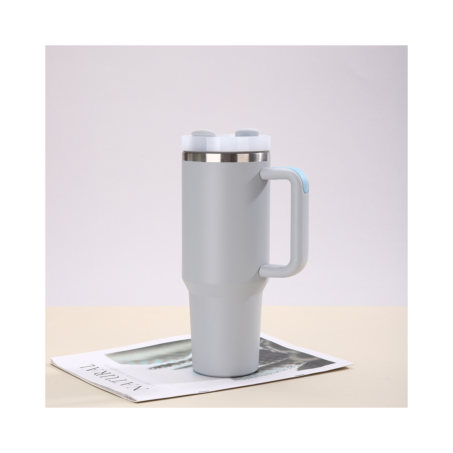 40oz 2nd Generation Ice Cup 304 Stainless Steel Insulated Cup, Outdoor Handle, Car Cup, Large Capacity Straw Cup [Ice Cup] Gray