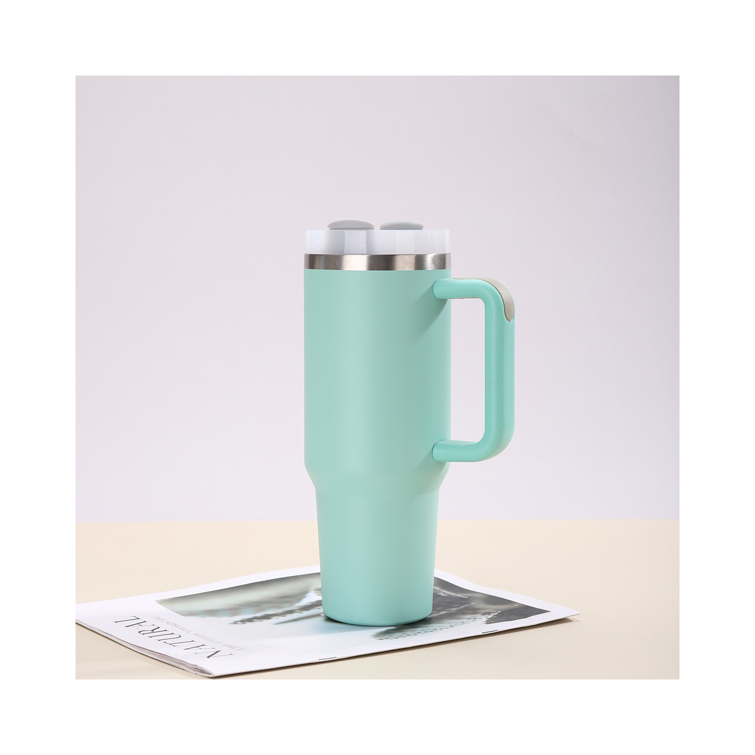 40oz Second Generation Ice Cup, 304 Stainless Steel Insulated Cup, Outdoor Car Cup with Handle, Large Capacity Straw Cup [Ice Cup] Sky Blue