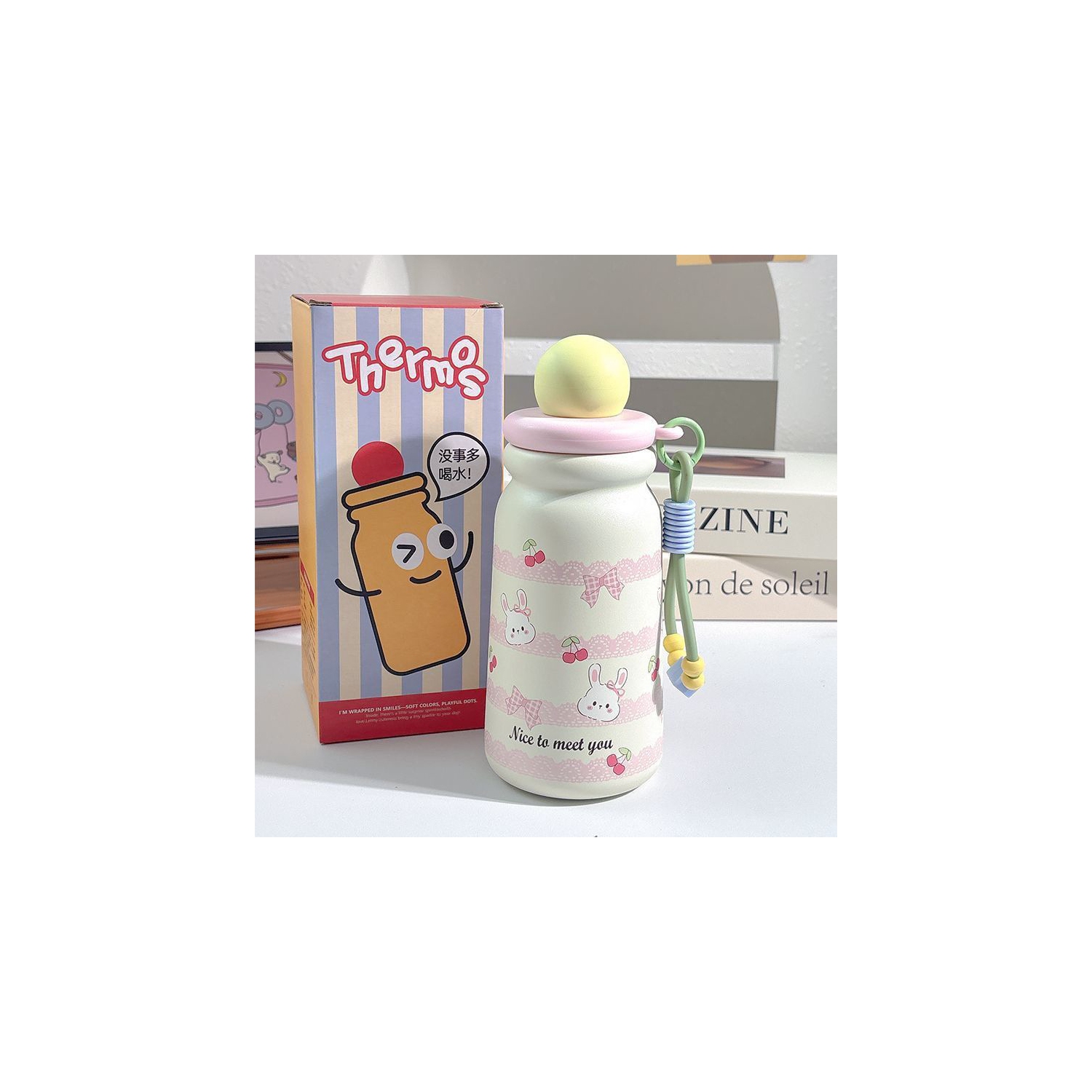 ins new earth cup cartoon straw water cup student portable cute 316 stainless steel insulation cup ball cup - yellow