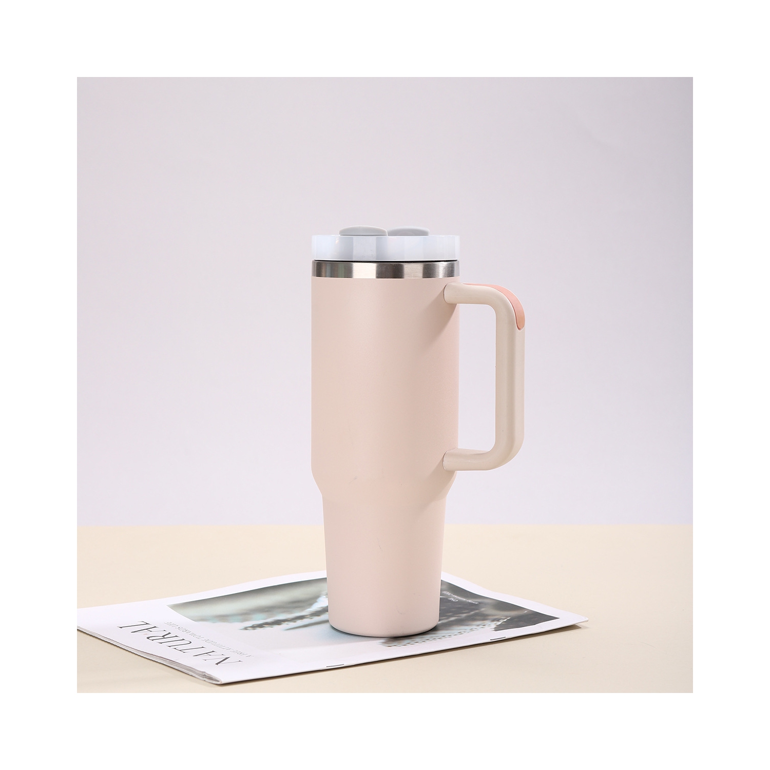 40oz 2nd Generation Ice Cup 304 Stainless Steel Insulated Cup, Outdoor Handle, Car Cup, Large Capacity Straw Cup [Ice Cup] Pink